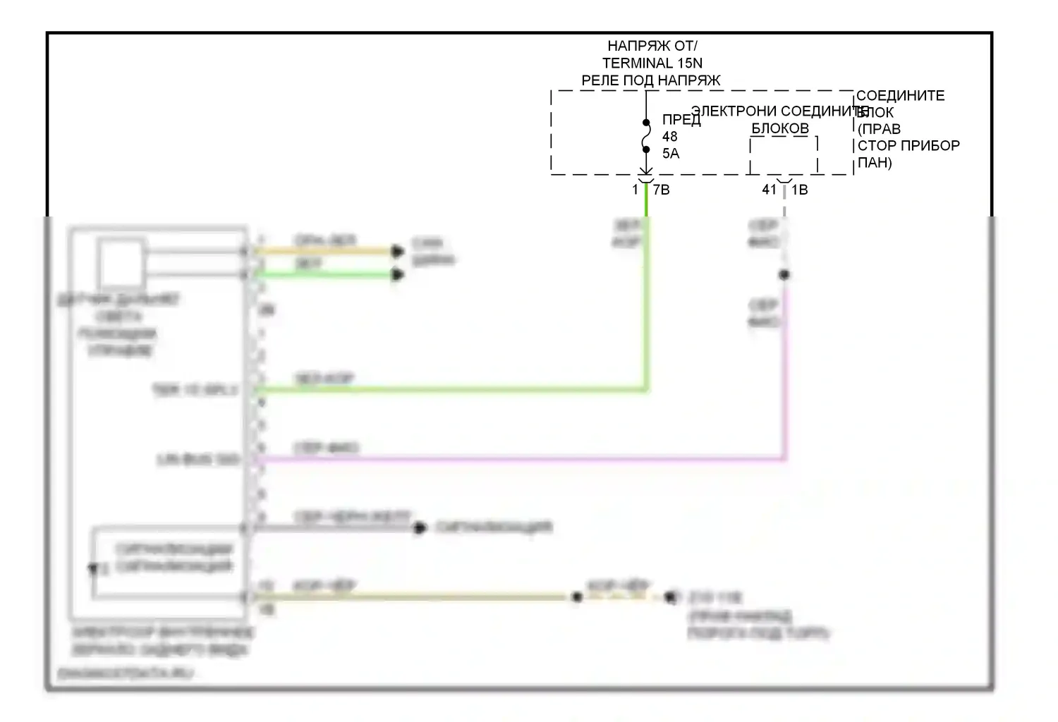 7 серия BMW F01/F02 (2008-2012): Электросхема управления зеркалами заднего вида 