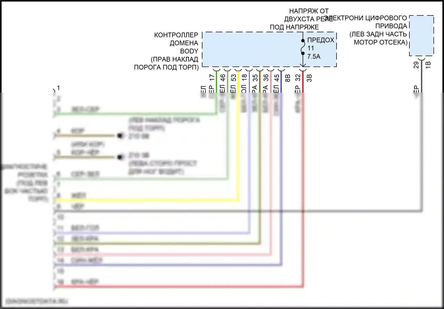 7 серия BMW G11/G12 рестайлинг (2019-2023): Электросхема диагностического разхъема 