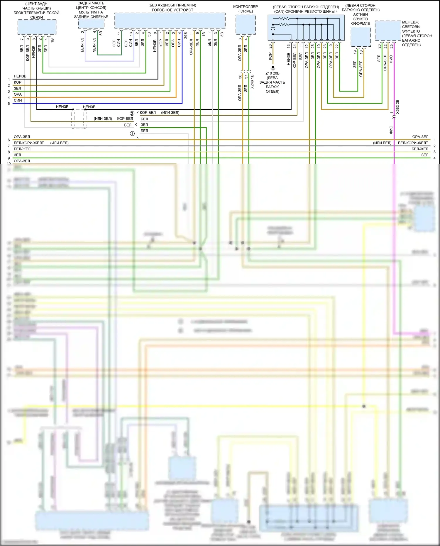 7 серия BMW G11/G12 рестайлинг (2019-2023): Электросхема шины высокого/низкого уровня (3 из 8) 
