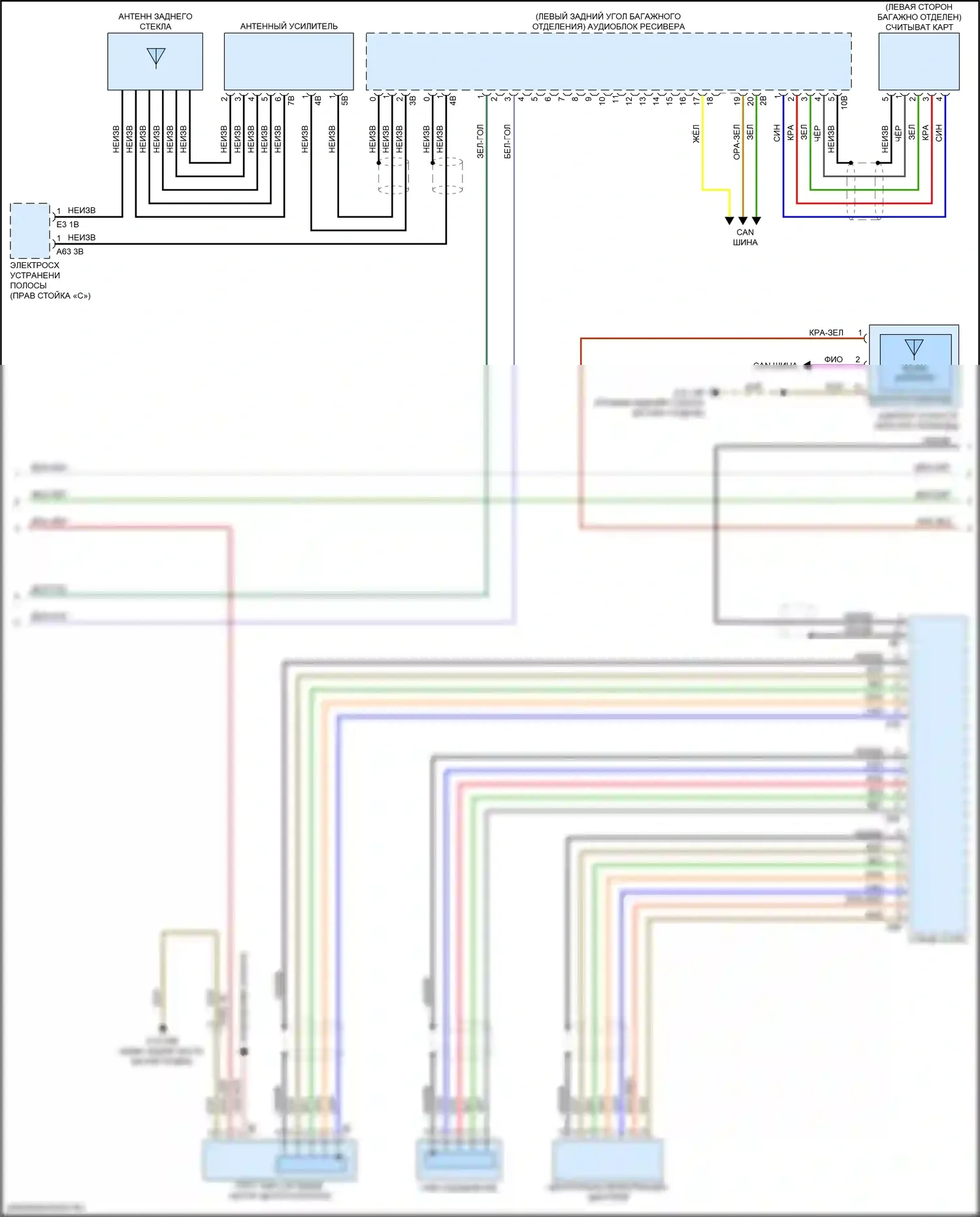 7 серия BMW G11/G12 рестайлинг (2019-2023): Электросхема аудиоблока приемника, базовая (2 из 4) 