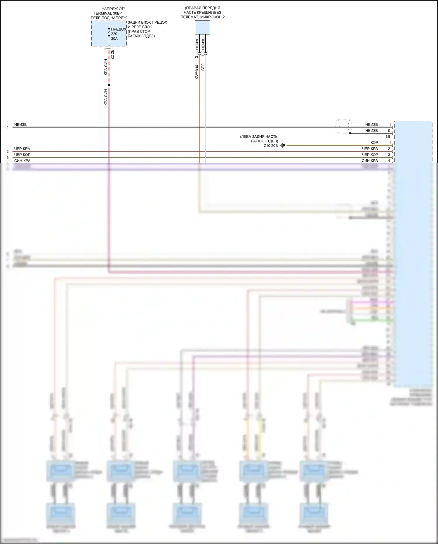 7 серия BMW G11/G12 рестайлинг (2019-2023): Электросхема аудиоблока приемника, средний уровень (5 из 5) 