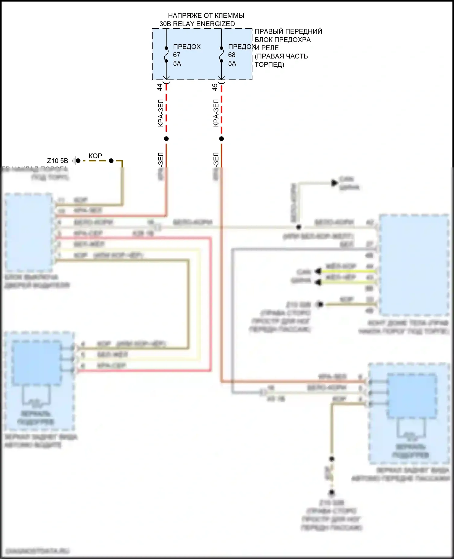 7 серия BMW G11/G12 рестайлинг (2019-2023): Электросхема обогреваемых зеркал 