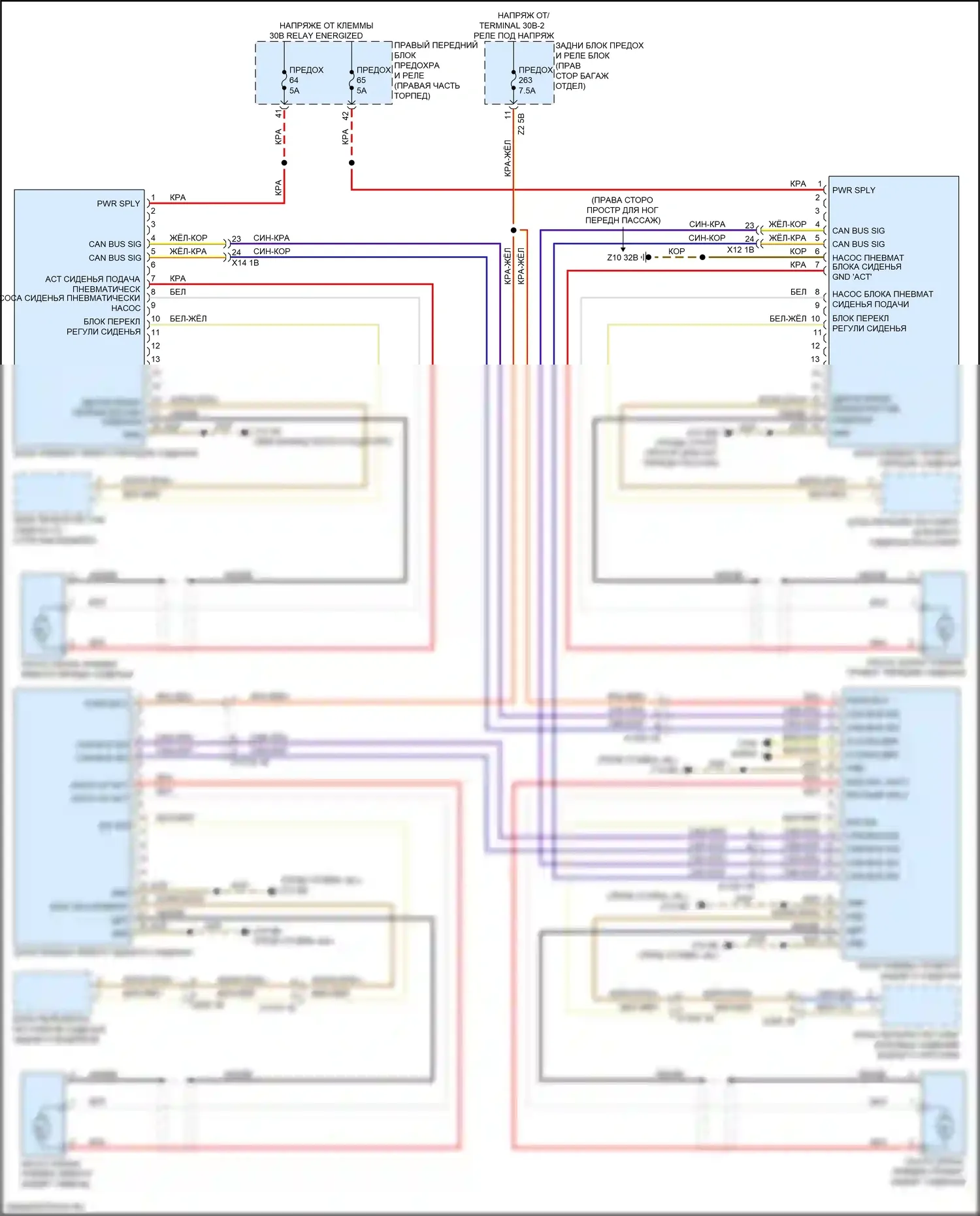 7 серия BMW G11/G12 рестайлинг (2019-2023): Электросхема пневматических сидений, с задними пневматическими сиденьями (1 из 2) 