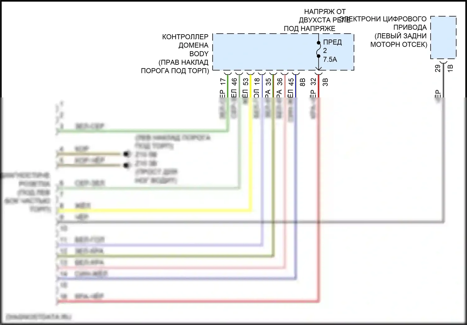 8 серия Gran Coupe BMW G16 (2018-2022): Электросхема диагностического разхъема 