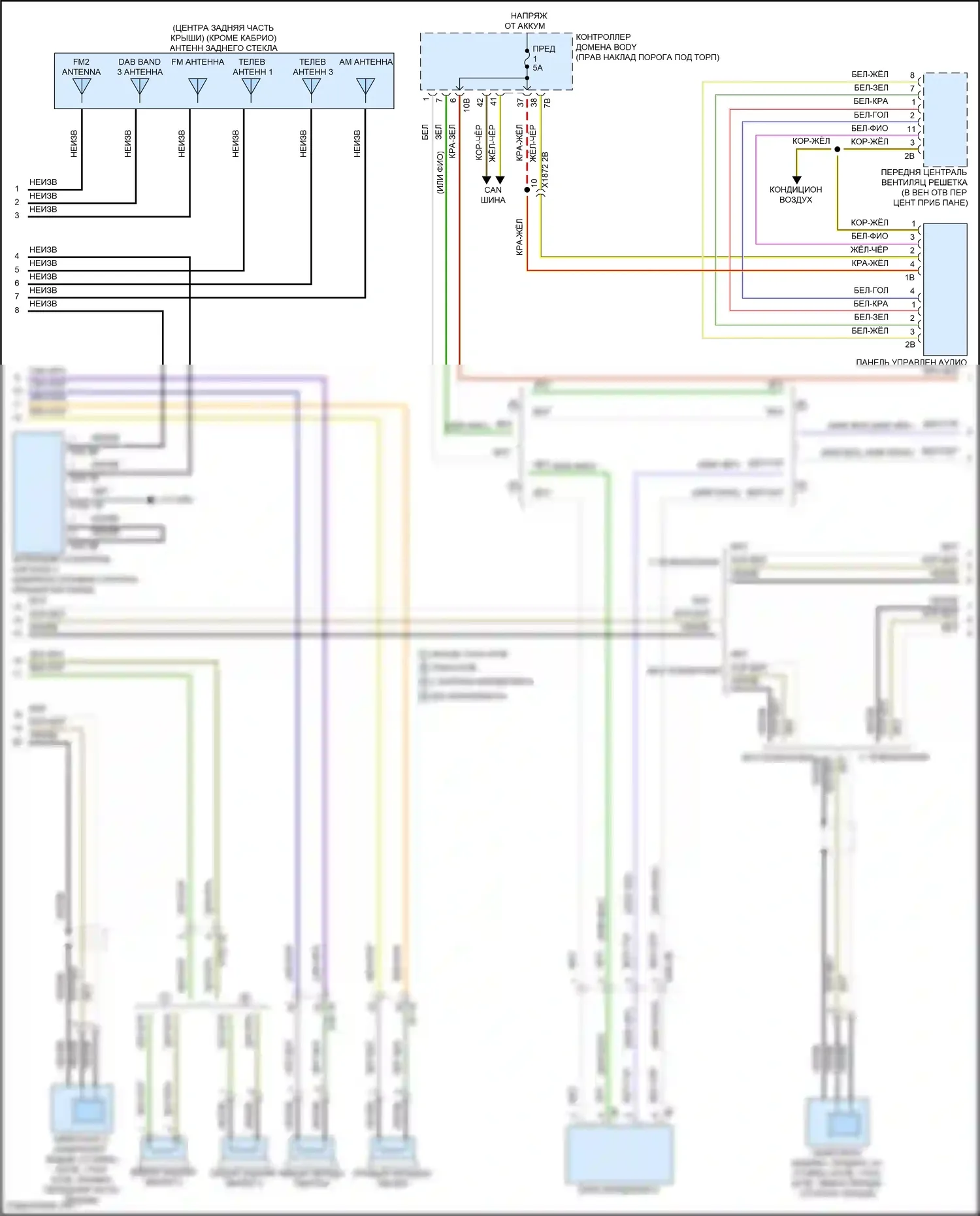 8 серия BMW G14/G15 рестайлинг (2022-2024): Электросхема магнитолы, высокий уровень (2 из 6) 