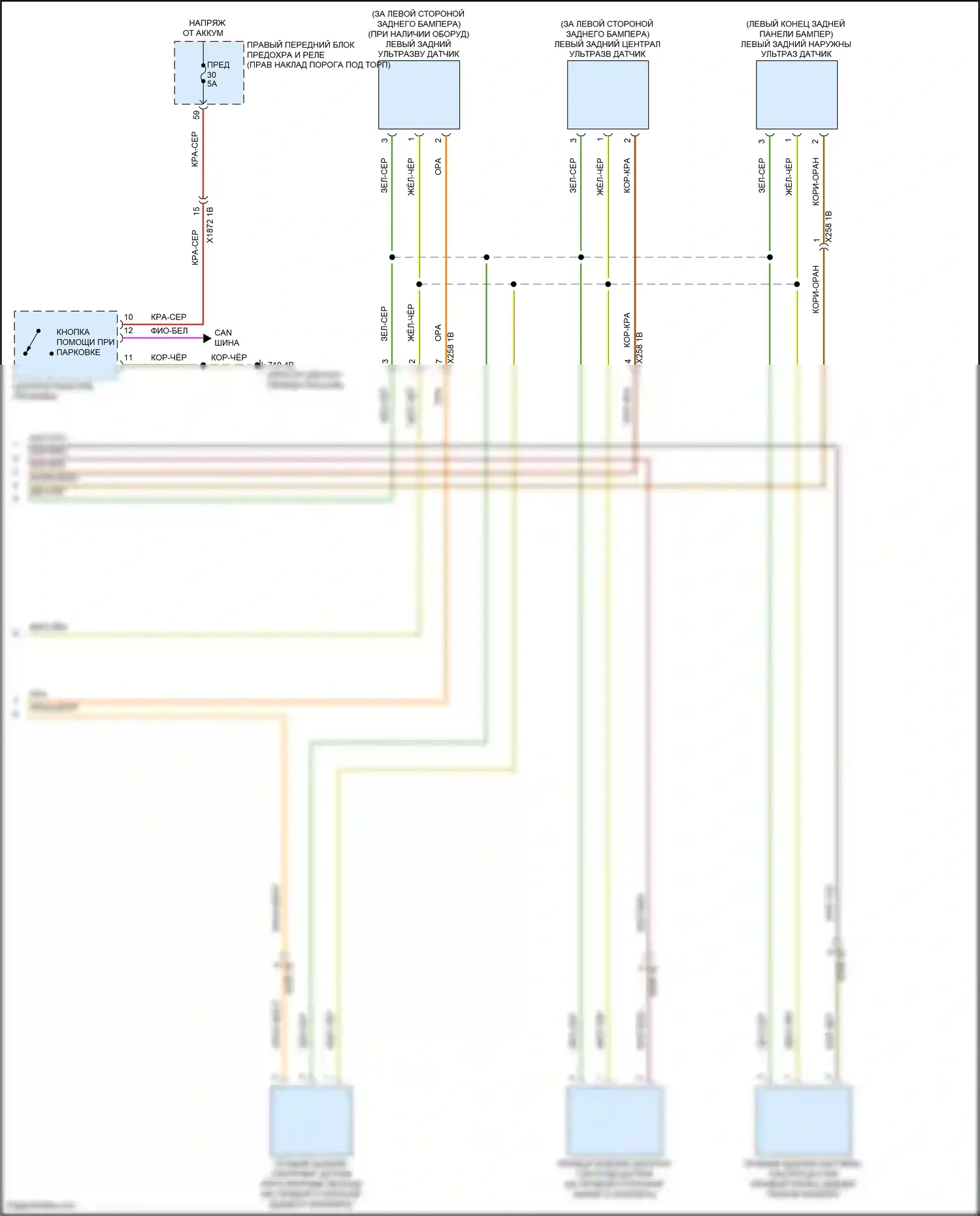 8 серия BMW G14/G15 рестайлинг (2022-2024): Электросхема парктроника (2 из 2) 