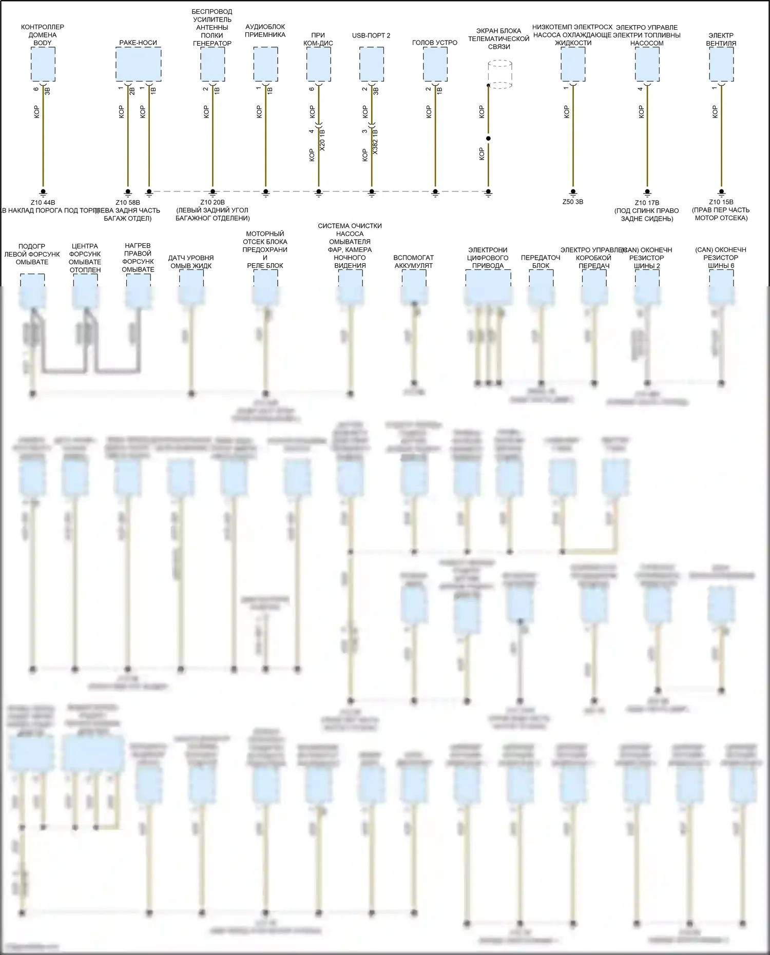8 серия BMW G14/G15 рестайлинг (2022-2024): Электросхема точек подключения масс (2 из 5) 