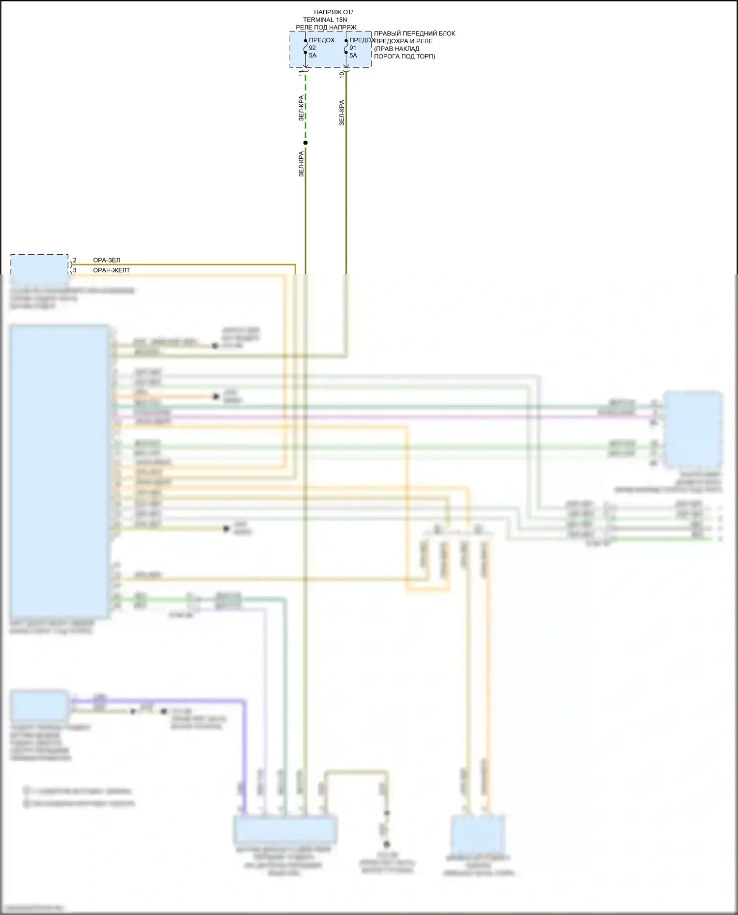 8 серия BMW G14/G15 (2018-2022): Электросхема контроля в слепой зоне с передним и задним радарными датчиками (1 из 2) 