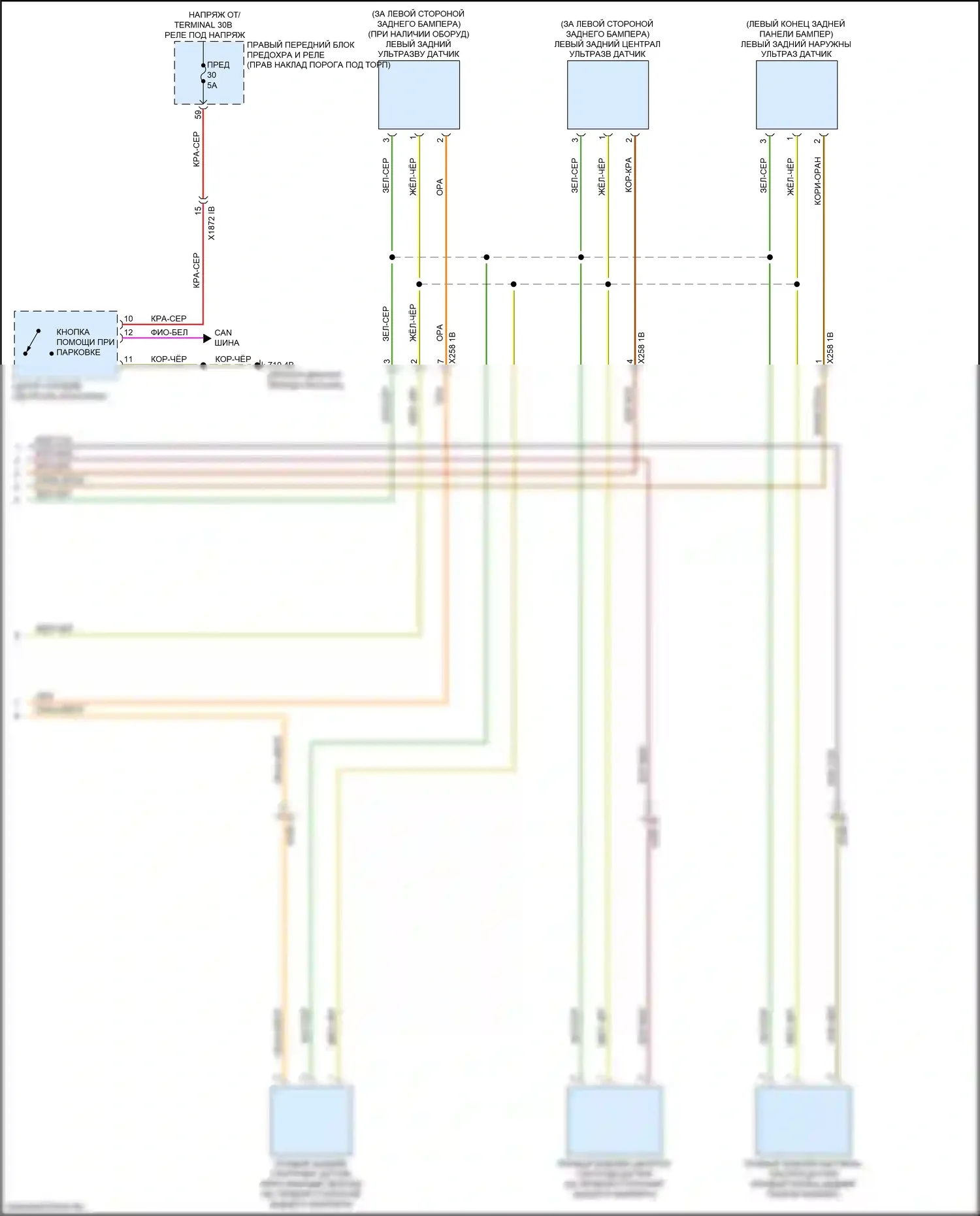 8 серия BMW G14/G15 (2018-2022): Электросхема парктроника (2 из 2) 