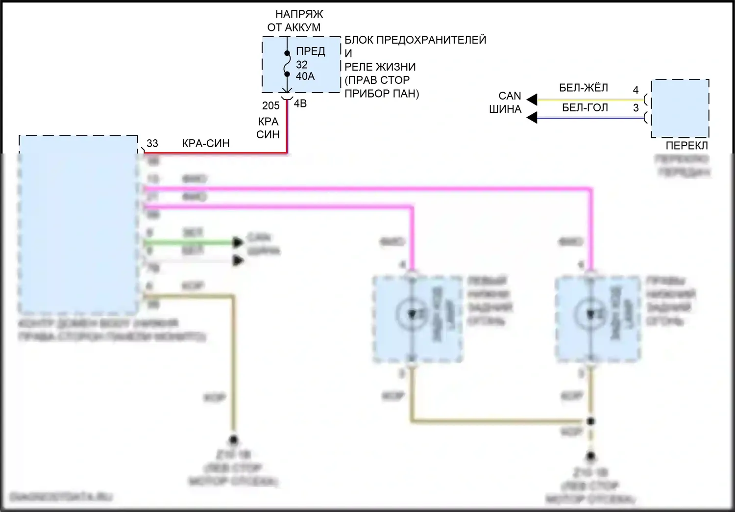 i3 BMW I01 рестайлинг (2017-2023): Электросхема фонарей заднего хода 