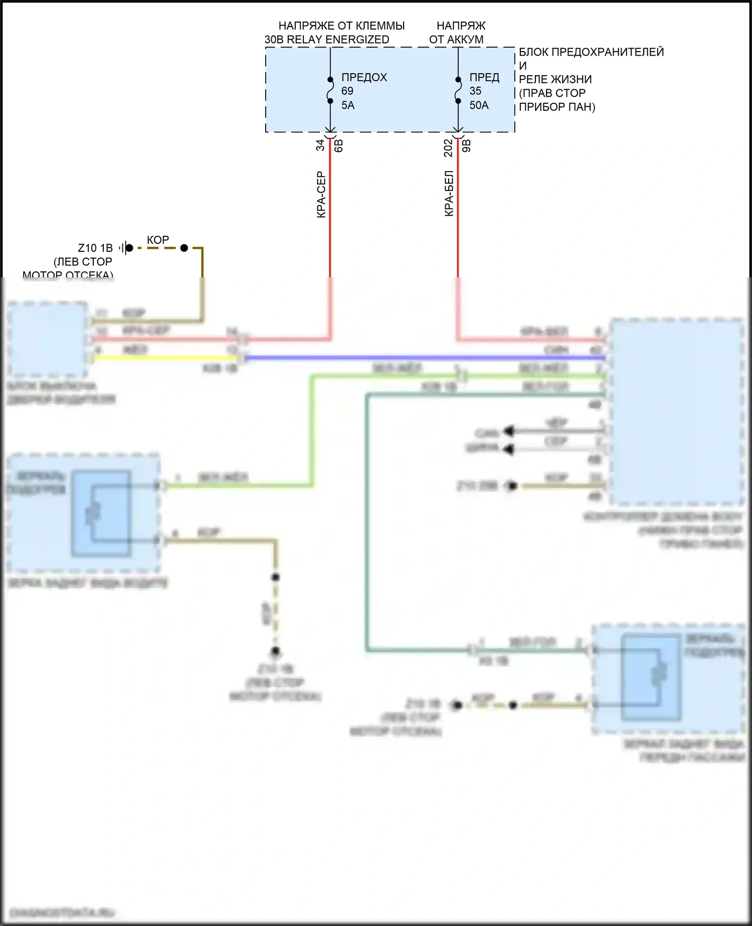 i3 BMW I01 рестайлинг (2017-2023): Электросхема обогреваемых зеркал, без функции шины lin 
