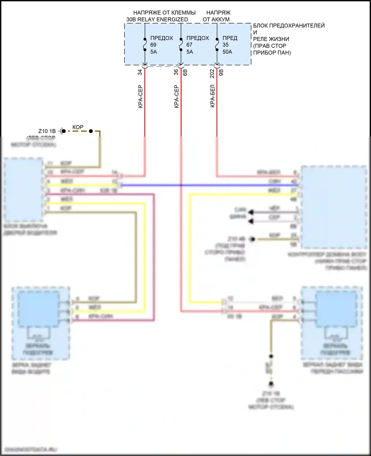 i3 BMW I01 рестайлинг (2017-2023): Электросхема обогреваемых зеркал, с функцией шины lin 