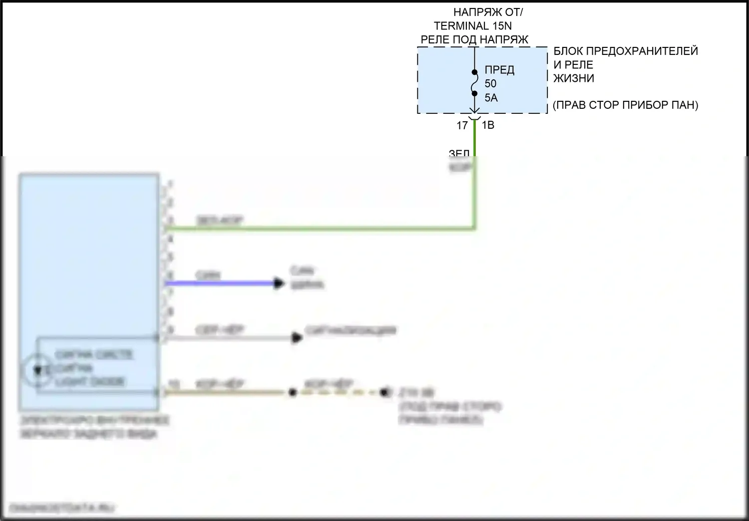 i3 BMW I01 рестайлинг (2017-2023): Электросхема электрохромного зеркала 