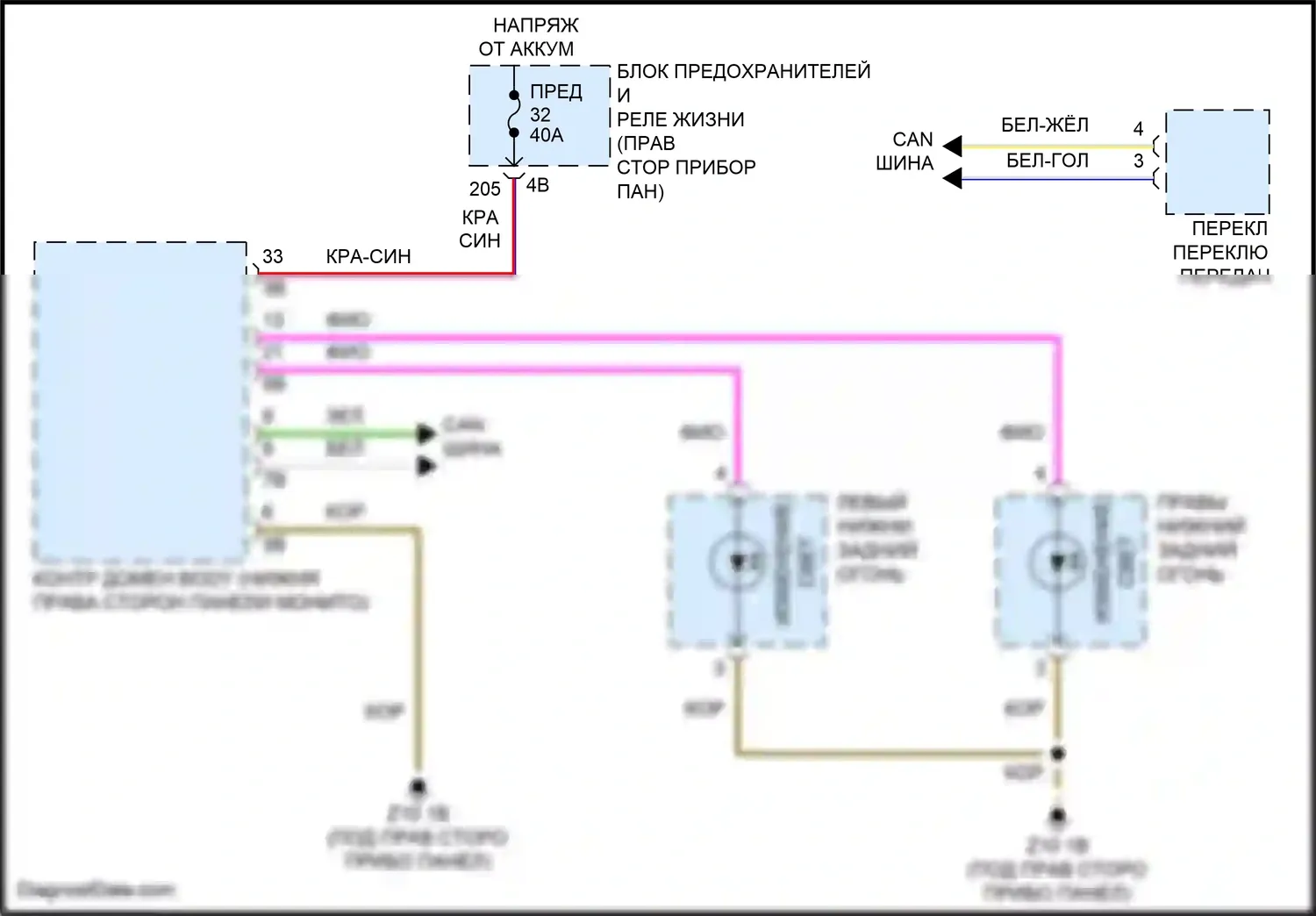 i3 BMW I01 (2013-2017): Электросхема фонарей заднего хода 