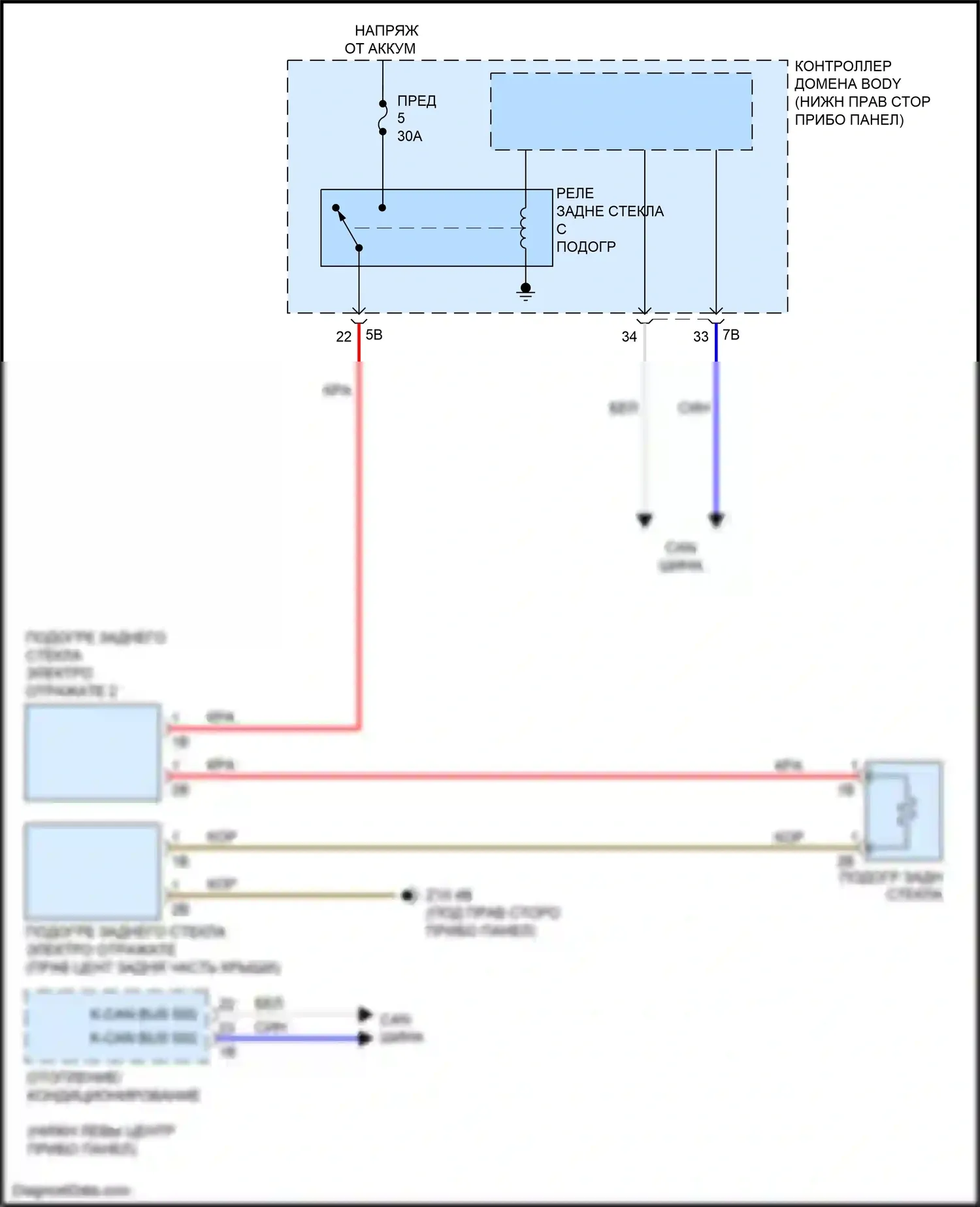 i3 BMW I01 (2013-2017): Электросхема подогрева стекол 