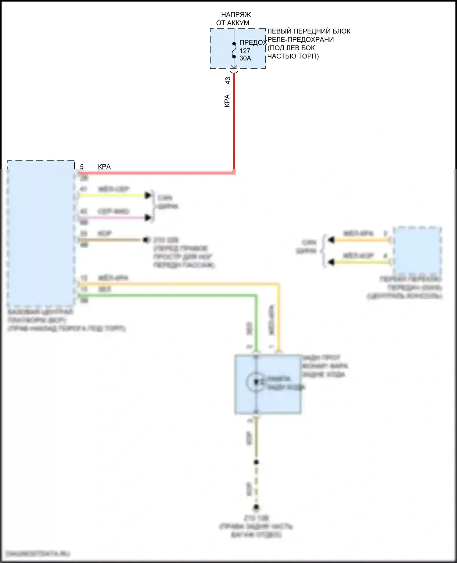 i5 BMW G60 (2023-2024): Электросхема фонарей заднего хода 