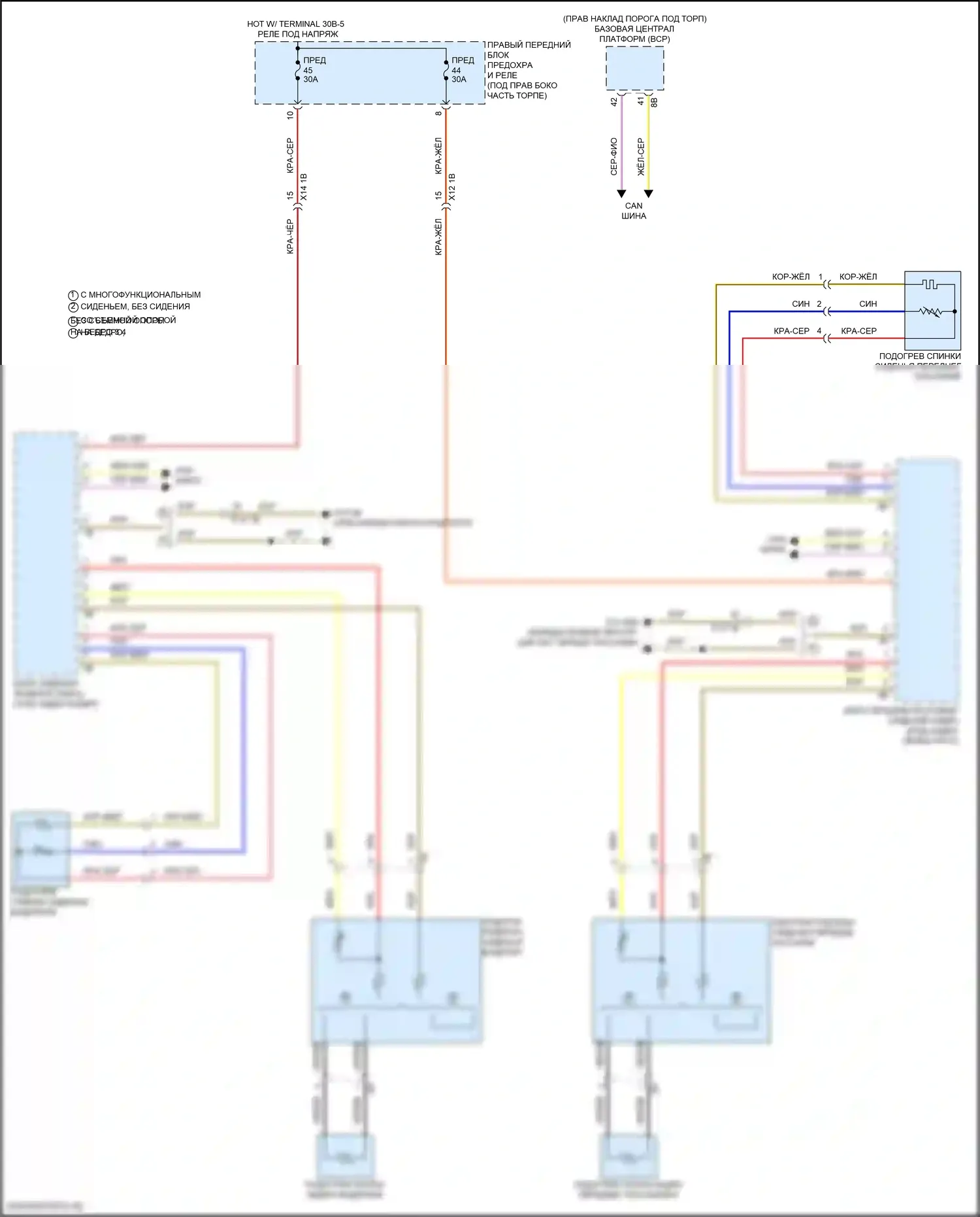 i5 BMW G60 (2023-2024): Электросхема передних обогреваемых сидений, с памятью 