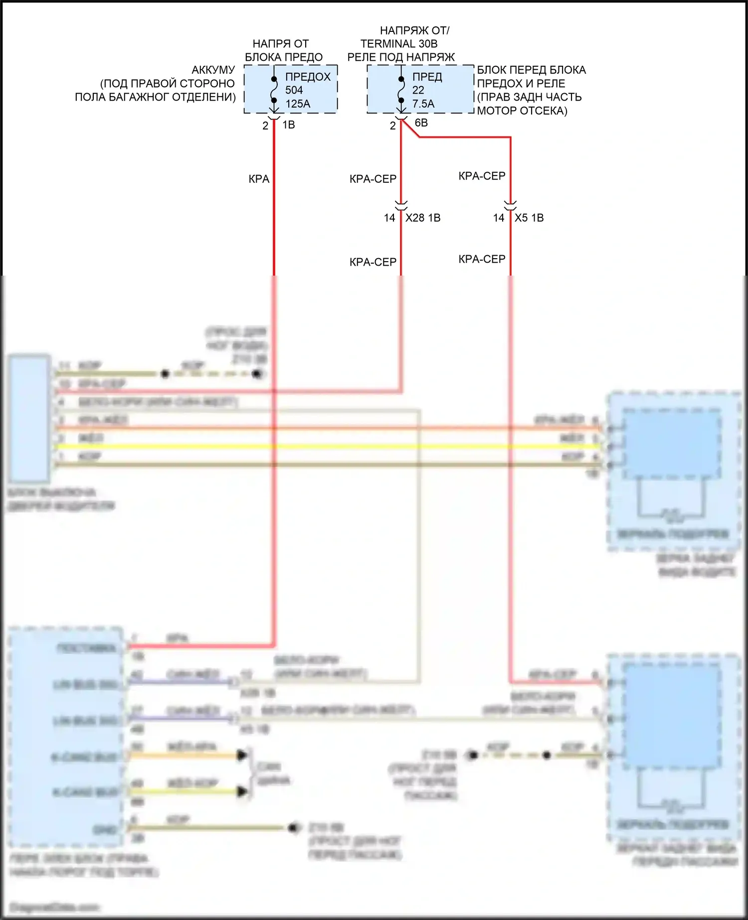 M2 BMW F87 рестайлинг (2017-2021): Электросхема обогреваемых зеркал, с функцией шины lin 