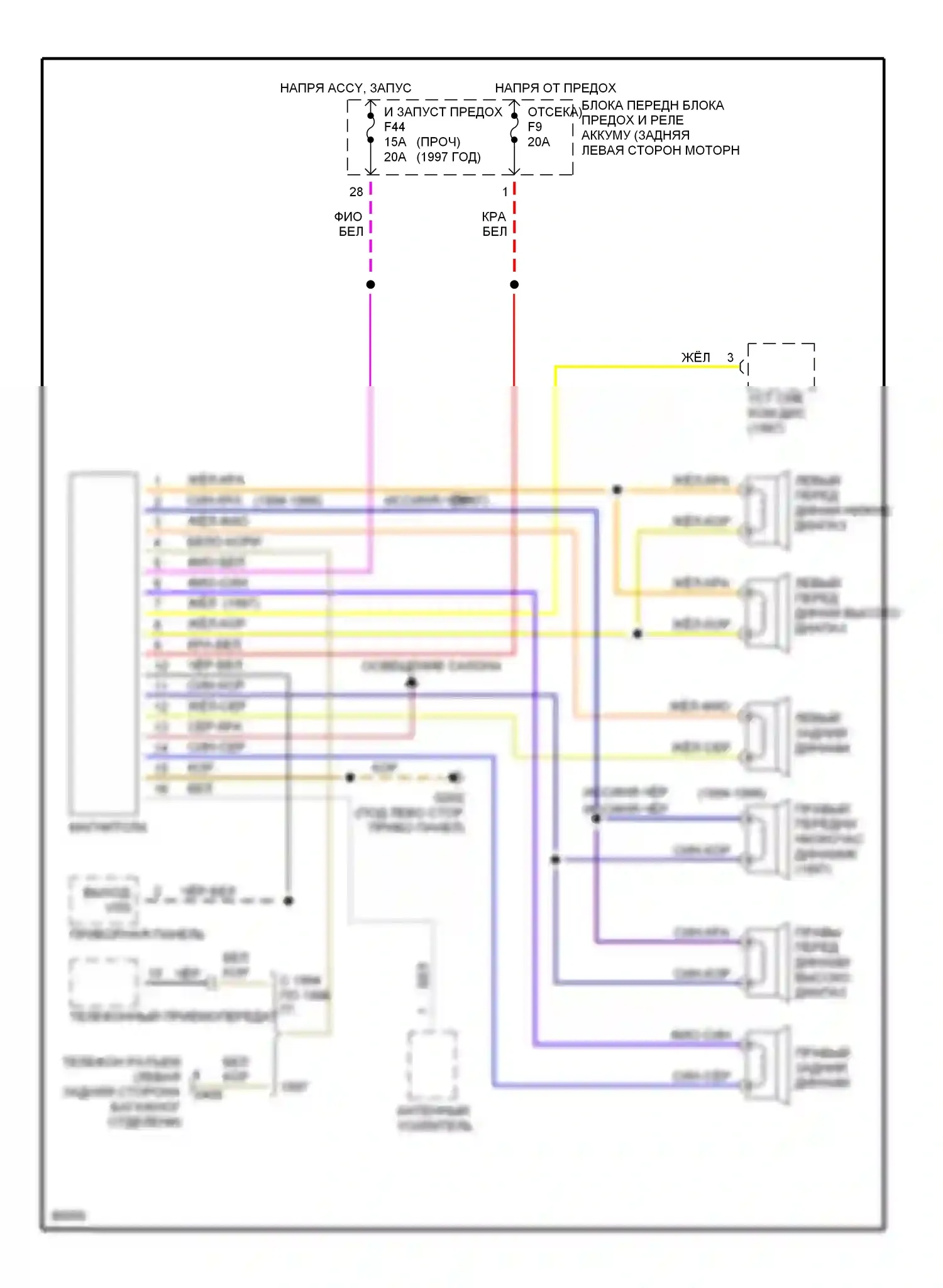 M3 BMW E36 (1992-1999): Электросхема магнитолы, 6 динамиков 