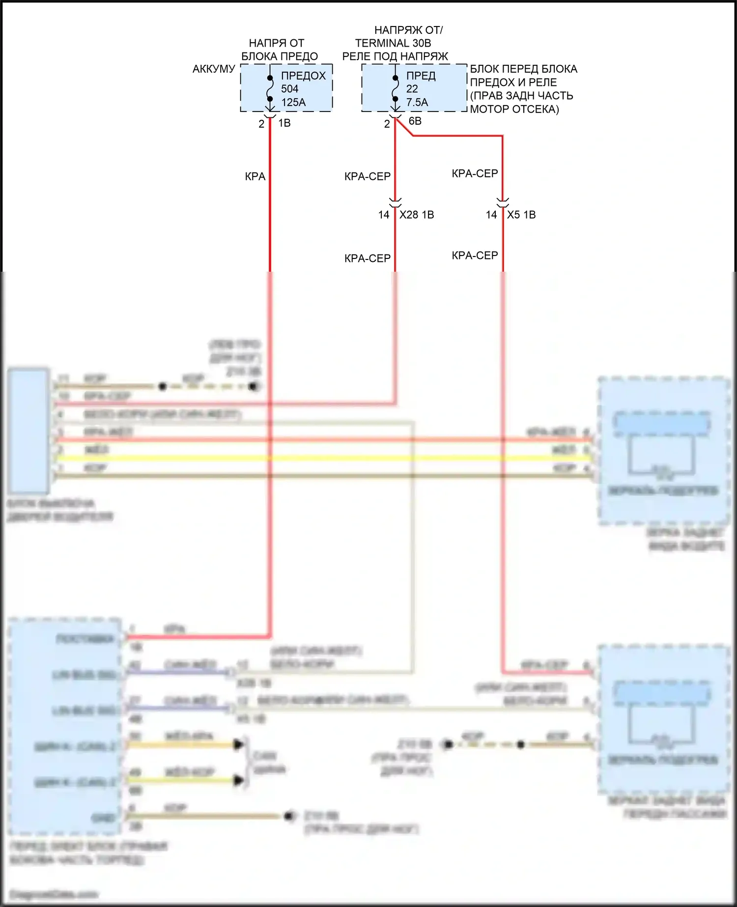 M3 BMW F80 (2014-2018): Электросхема обогреваемых зеркал, с функцией шины lin 