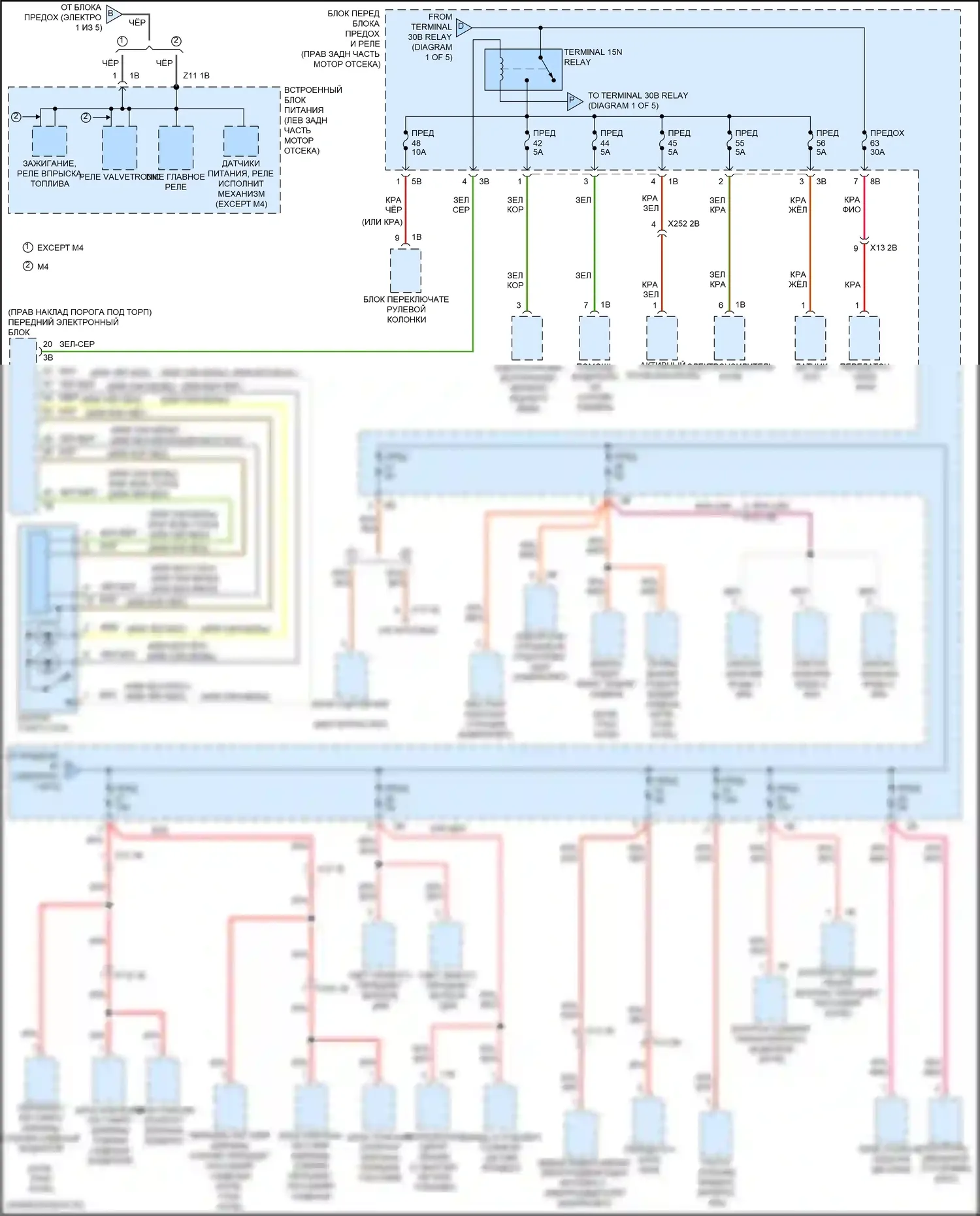 M4 BMW F82/F83 рестайлинг (2017-2020): Электросхема блока предохранителей реле (2 из 5) 