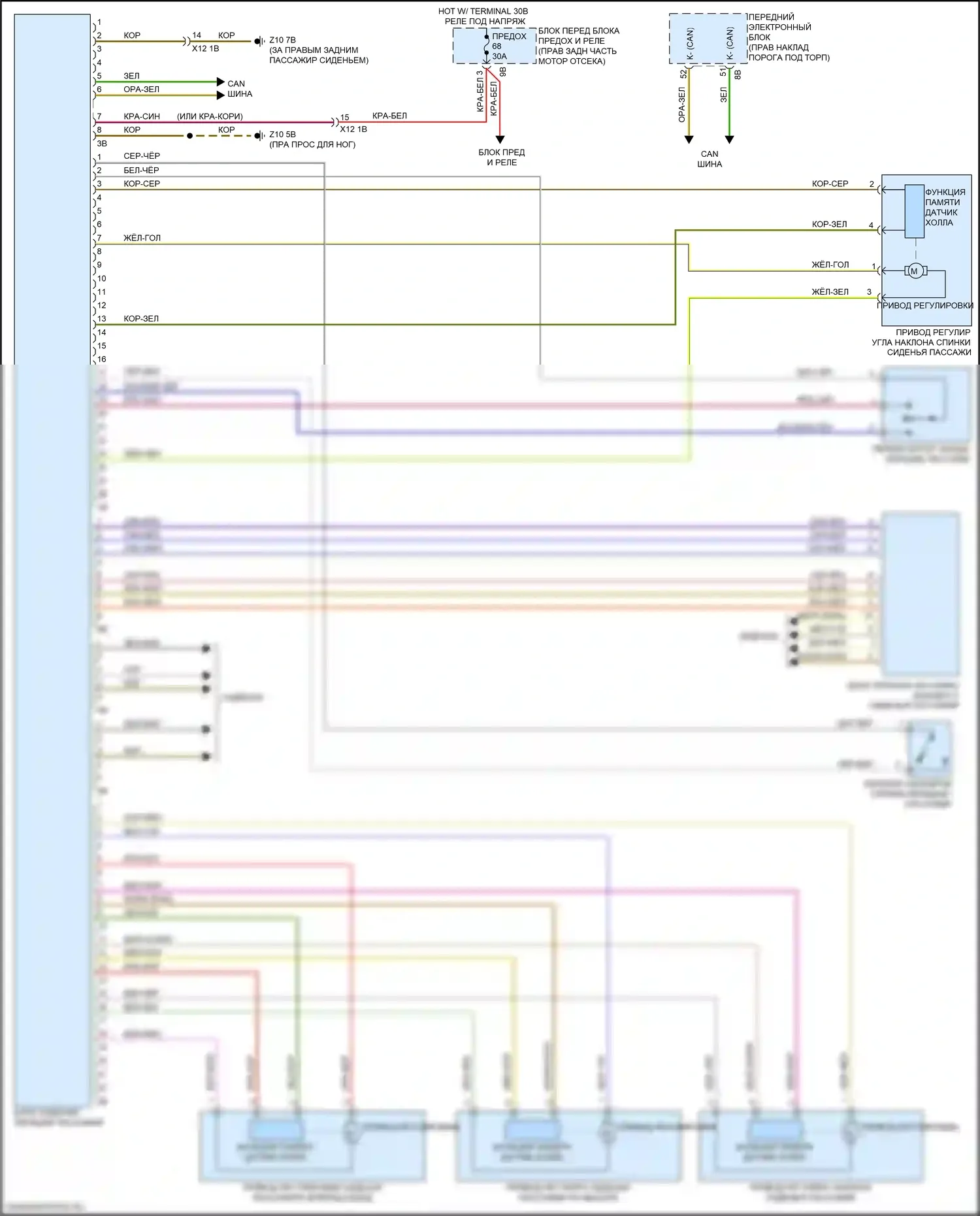 M4 BMW F82/F83 рестайлинг (2017-2020): Электросхема сиденья памяти пассажира, кабриолет 