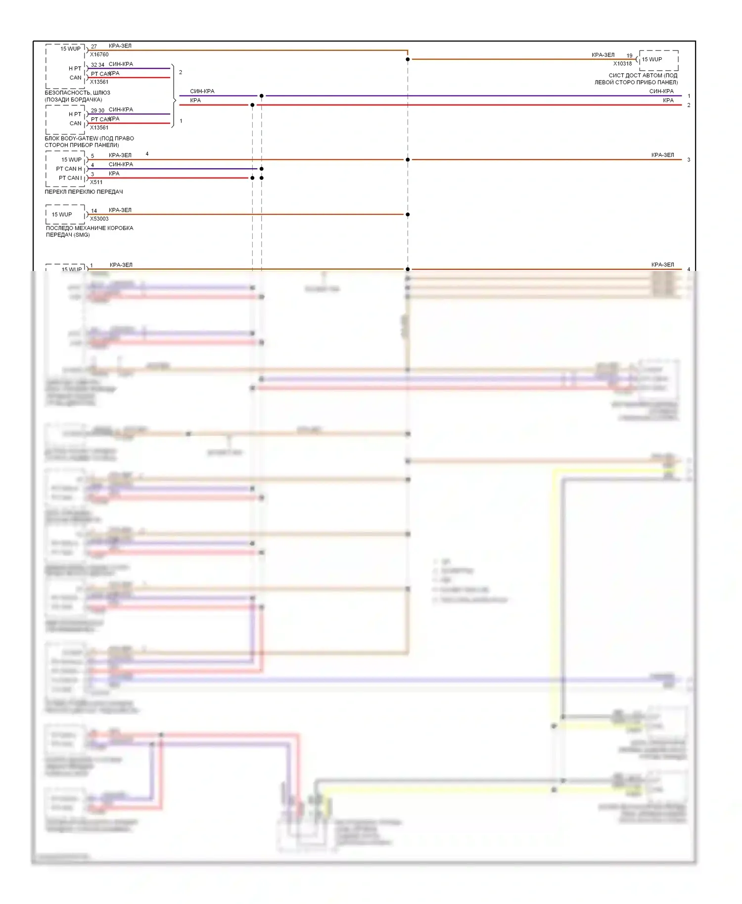 M5 BMW E60/E61 (2004-2010): Электросхема шины данных (1 из 3) 