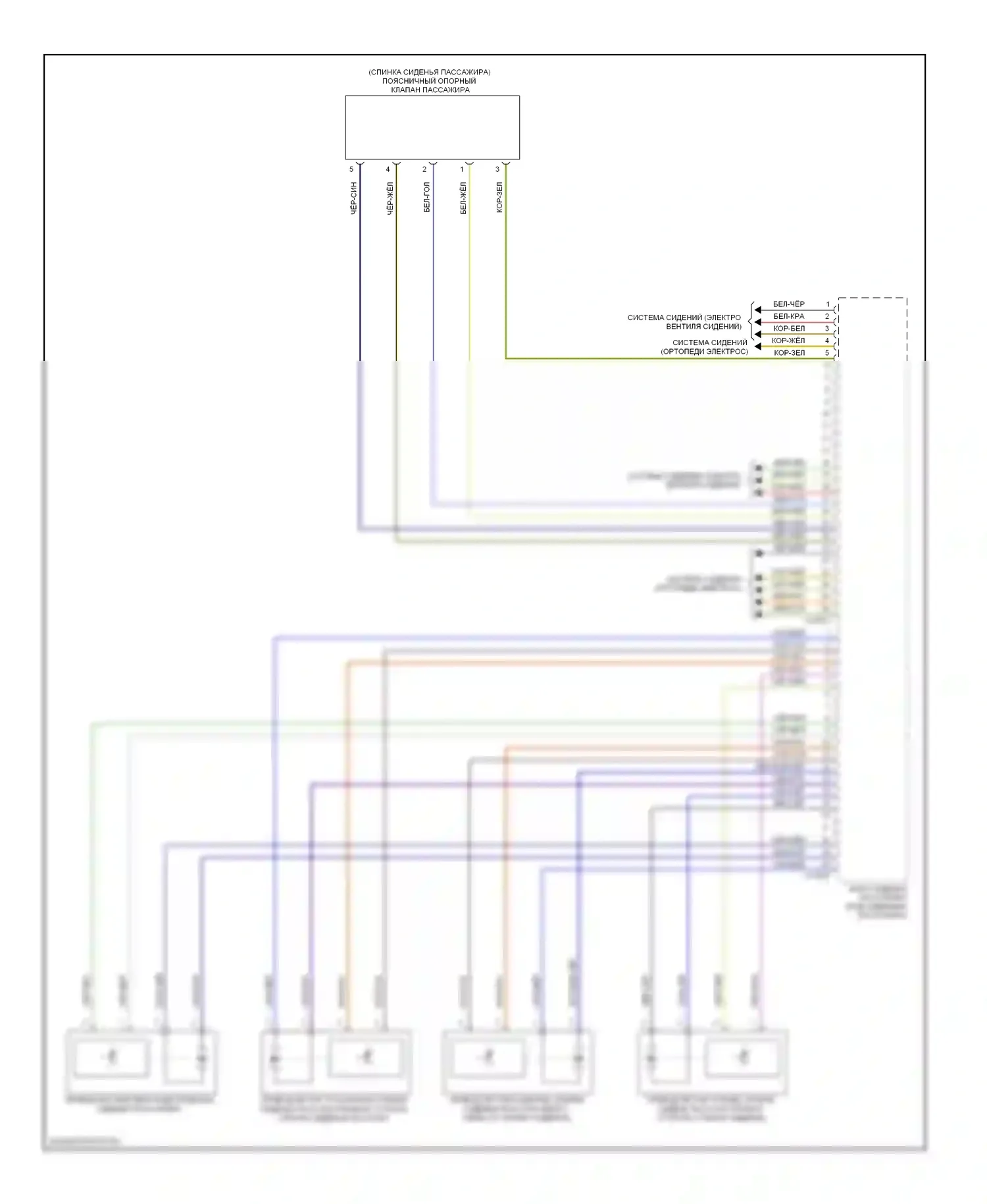 M5 BMW E60/E61 (2004-2010): Электросхема сиденья пассажира с памятью, с поясничной опорой, с активными сиденьями (2 из 2) 