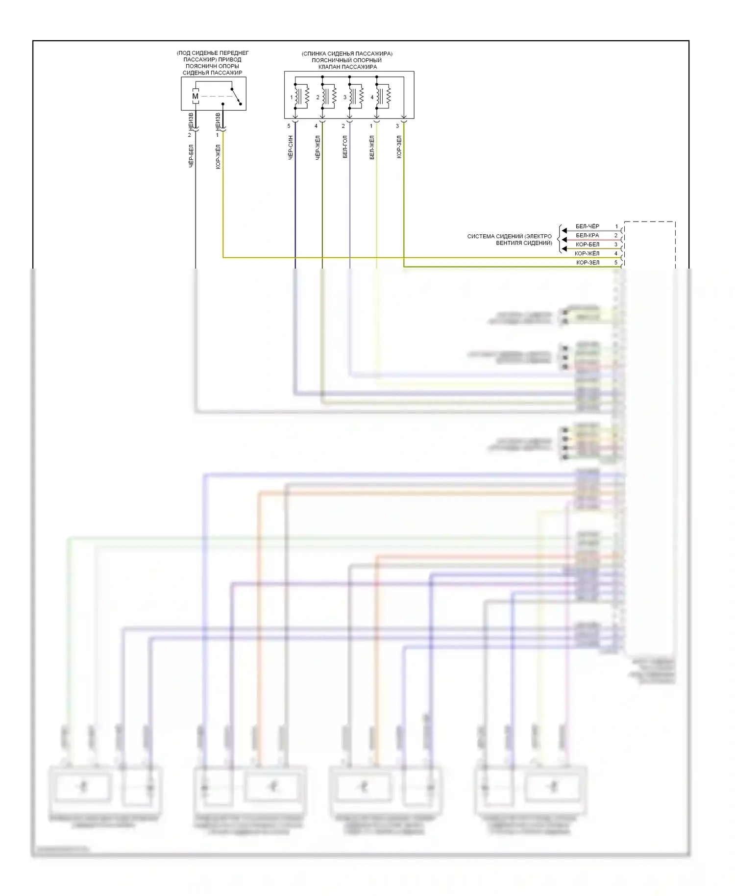 M5 BMW E60/E61 (2004-2010): Электросхема сиденья с памятью пассажира, с поясничной опорой, без активных сидений (2 из 2) 