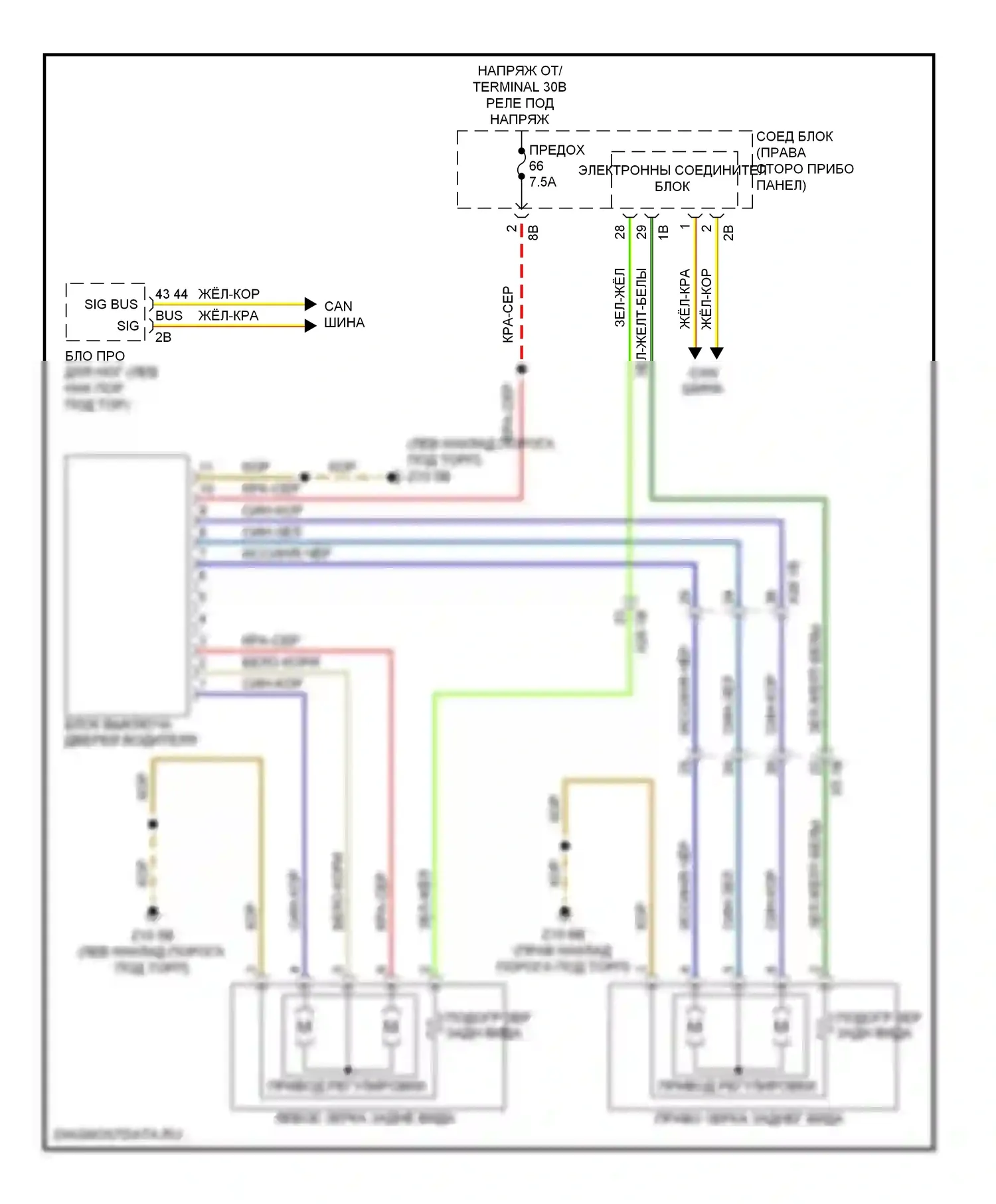 M5 BMW F10 рестайлинг (2013-2016): Электросхема памяти зеркал, без функции lin bus 