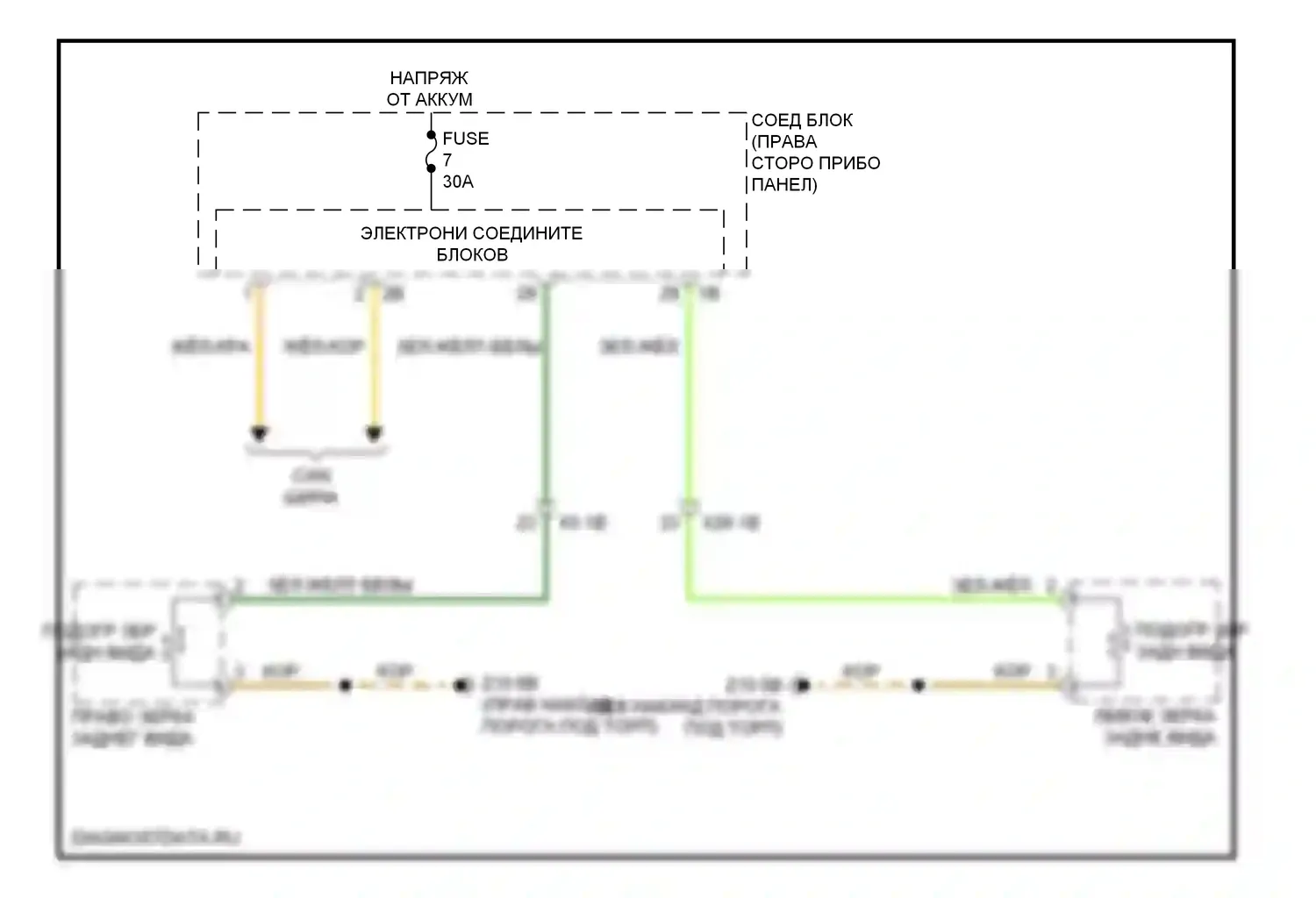 M5 BMW F10 рестайлинг (2013-2016): Электросхема обогреваемых зеркал, без функции lin bus 