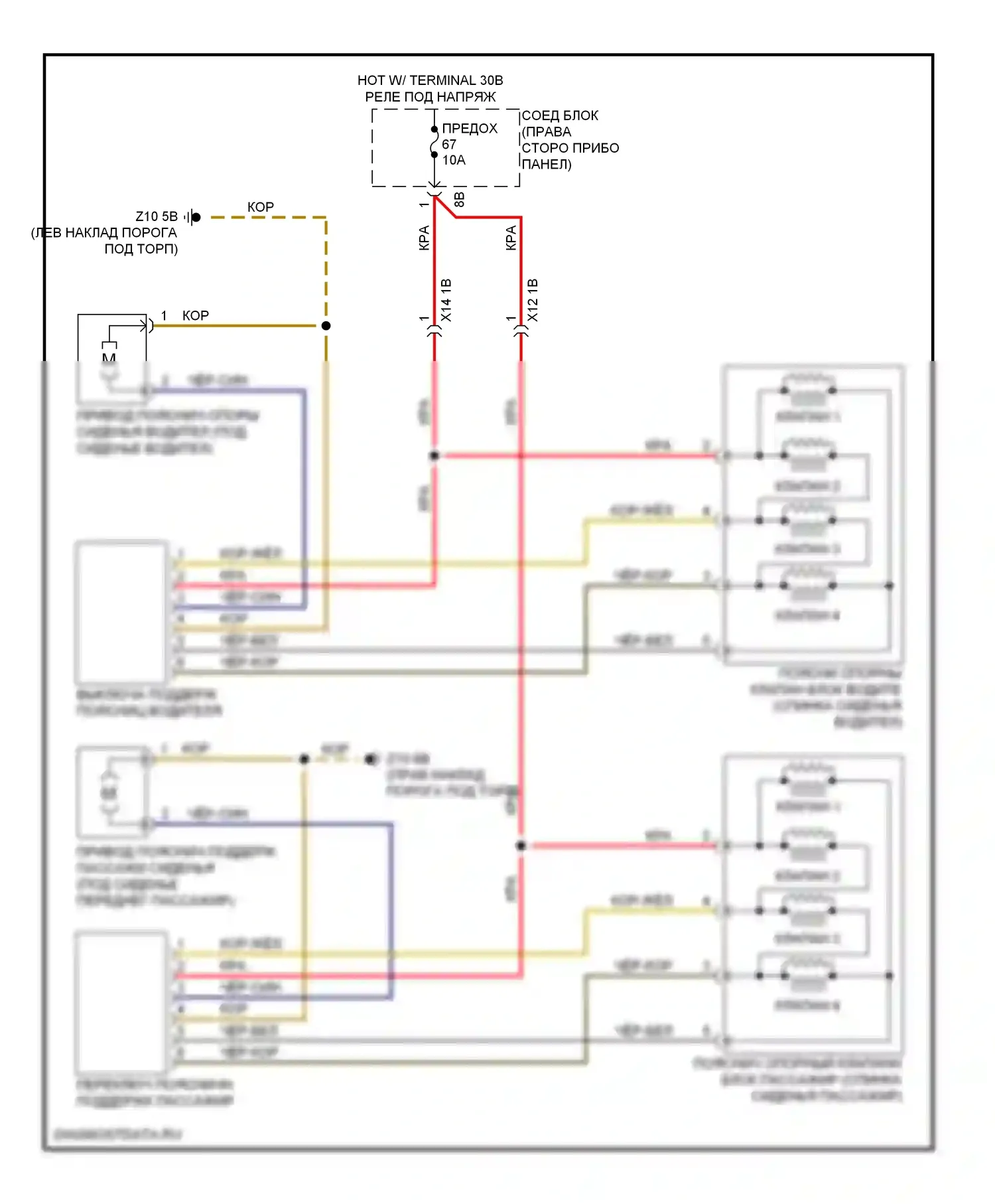 M5 BMW F10 рестайлинг (2013-2016): Электросхема передней поясницы, без памяти 