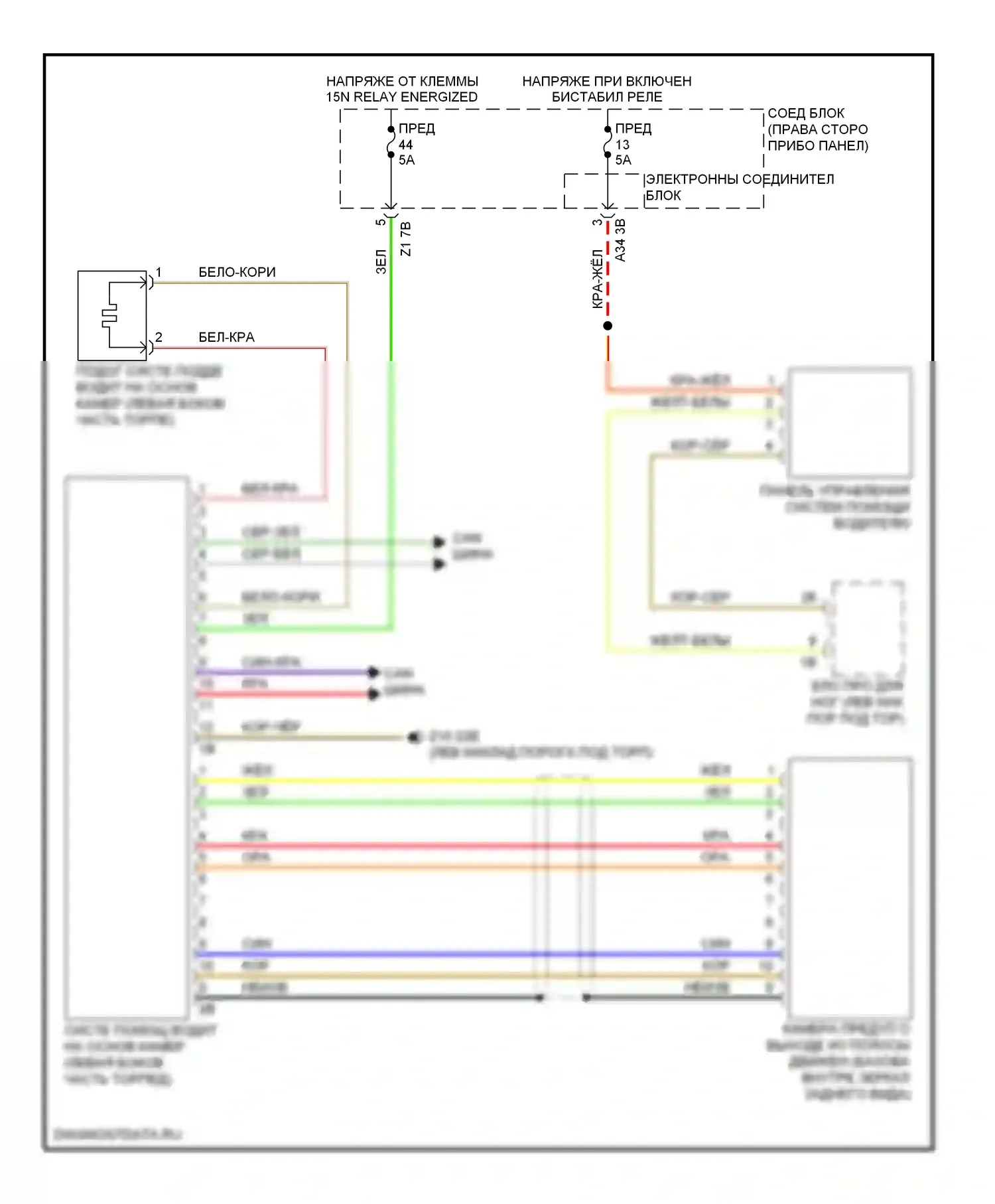 M5 BMW F10 рестайлинг (2013-2016): Электросхема предупреждения о выезде с полосы движения, с камерой 