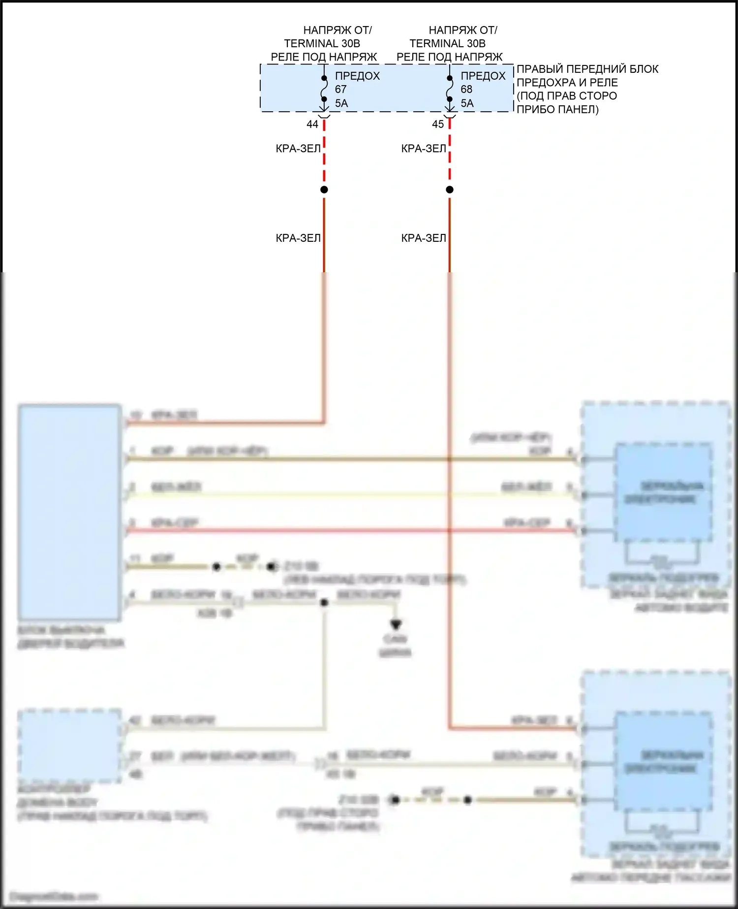 M5 BMW F90 рестайлинг (2020-2024): Электросхема обогреваемых зеркал, с функцией шины lin 
