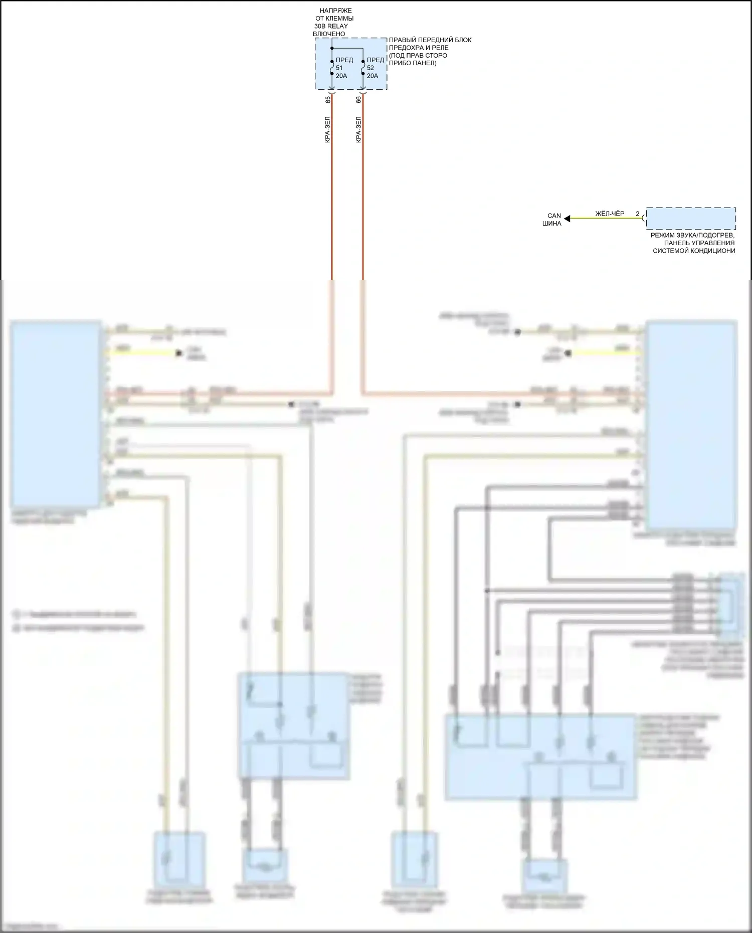 M5 BMW F90 рестайлинг (2020-2024): Электросхема передних обогреваемых сидений, без памяти 