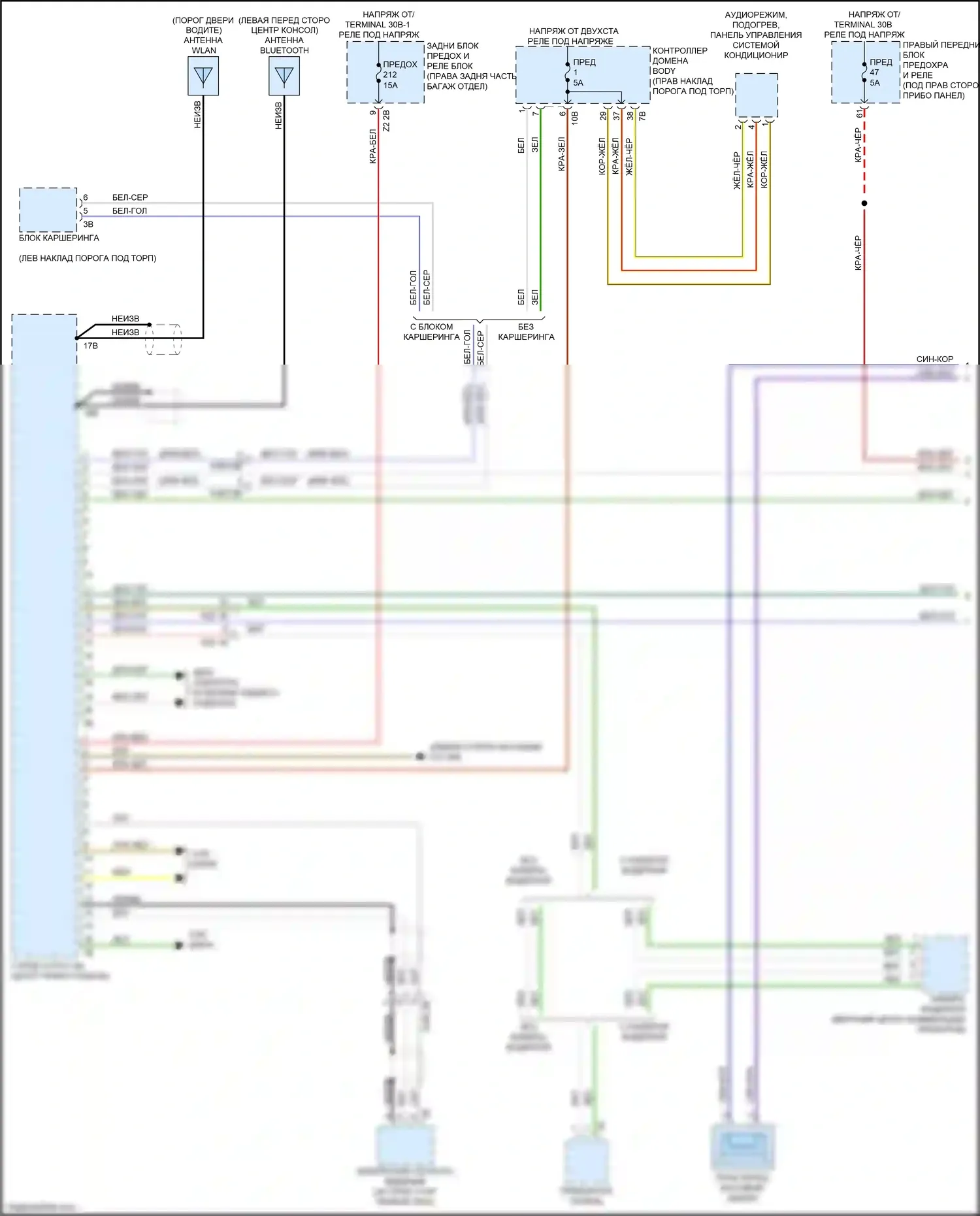 M5 BMW F90 рестайлинг (2020-2024): Электросхема навигации, средний уровень с аудиоблоком приемника (1 из 4) 