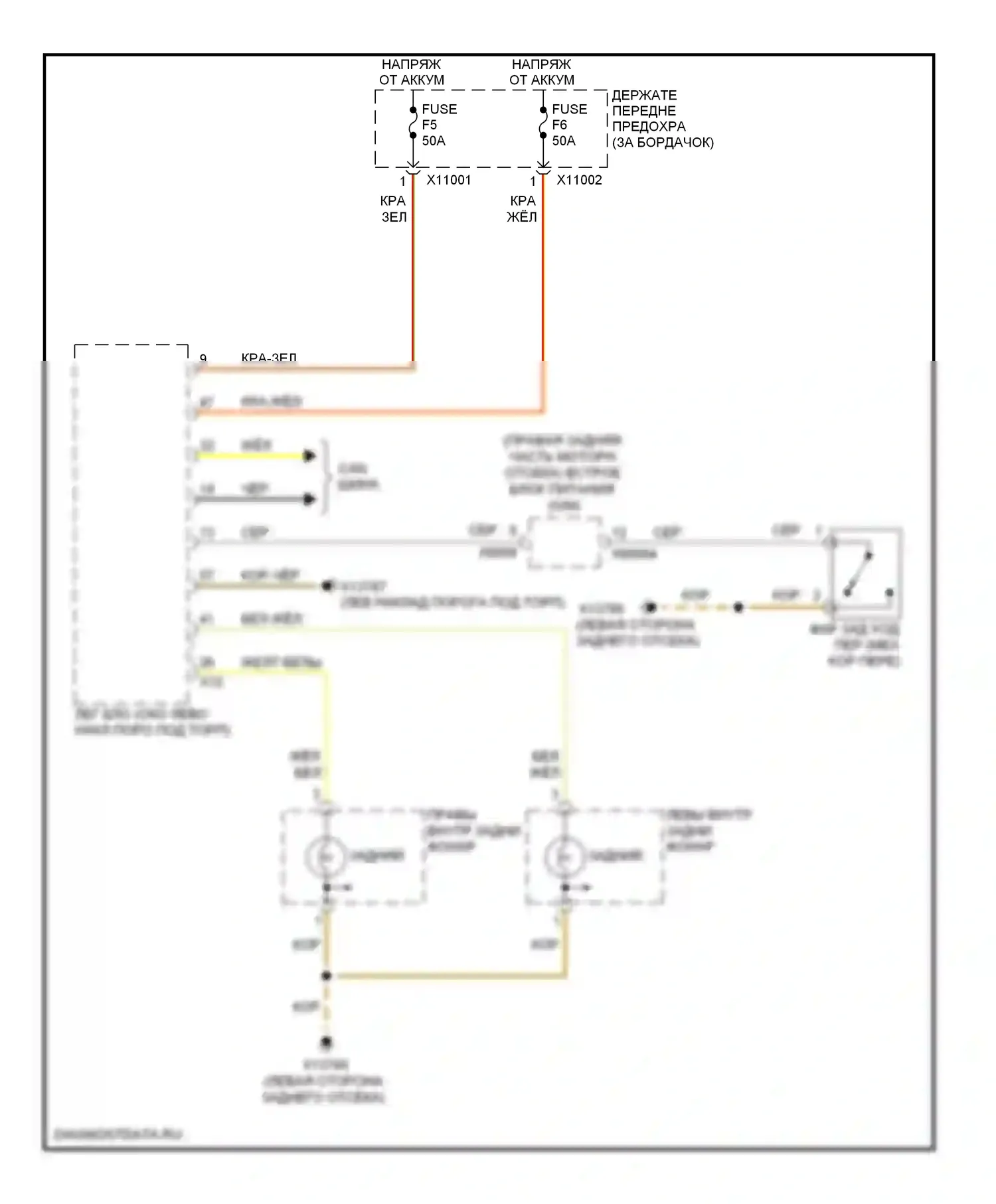 M6 BMW E63/E64 (2005-2010): Электросхема фонарей заднего хода 