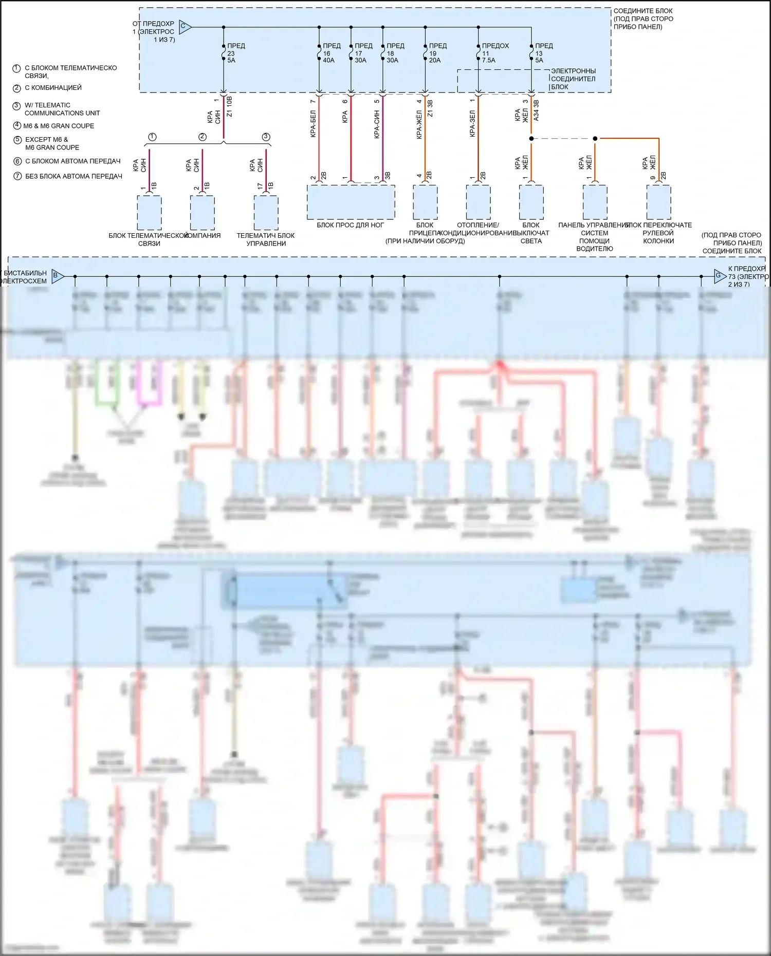 M6 BMW F06/F13/F12 рестайлинг (2015-2018): Электросхема блока предохранителей реле (2 из 7) 