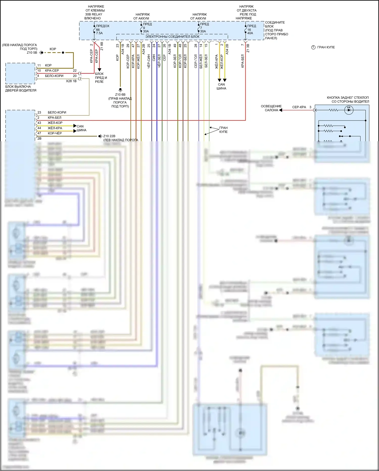 M6 BMW F06/F13/F12 рестайлинг (2015-2018): Стеклоподъемники электросхема 