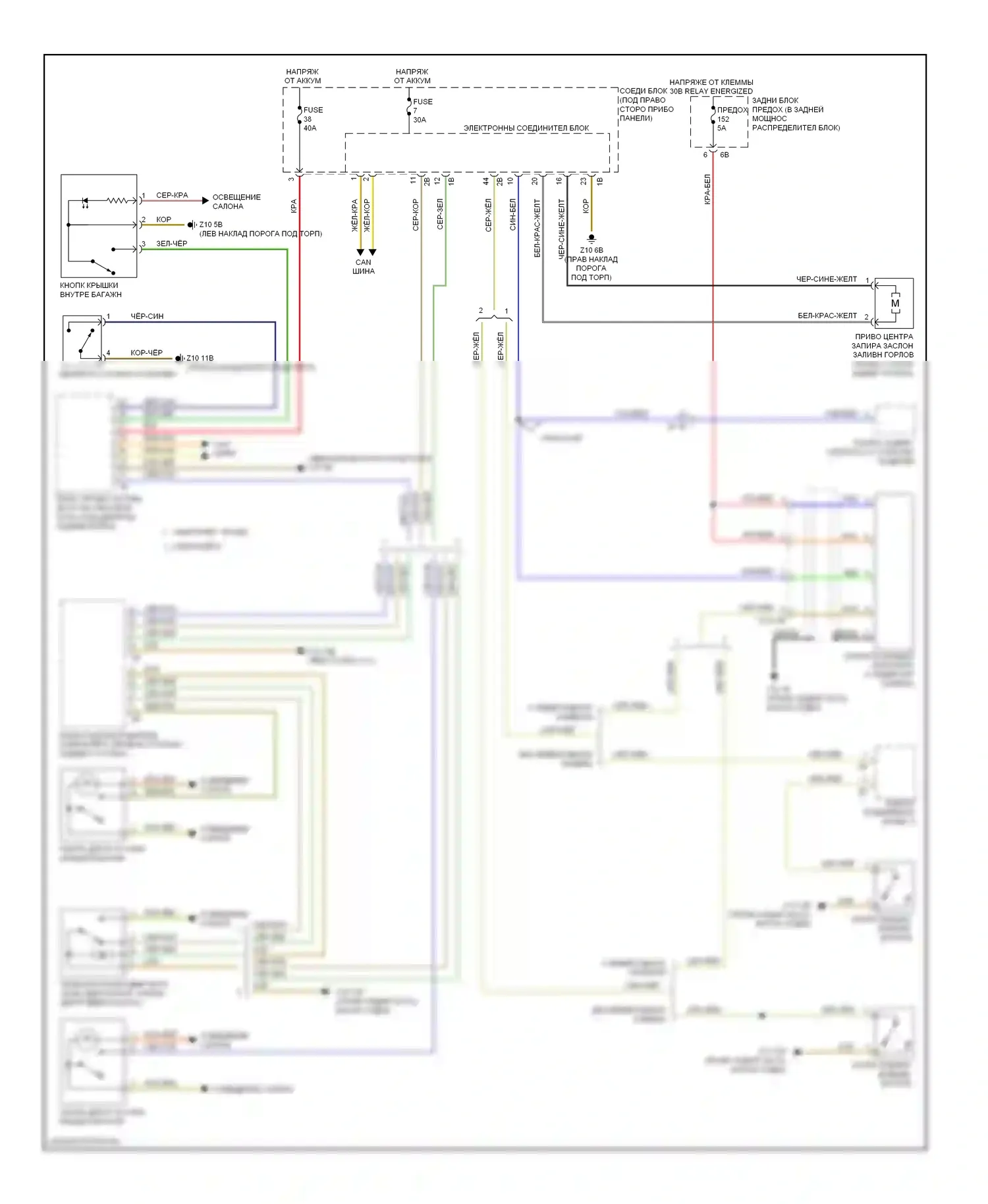 M6 BMW F06/F13/F12 (2012-2015): Электросхема открытия багажника и лючка топливного бака 