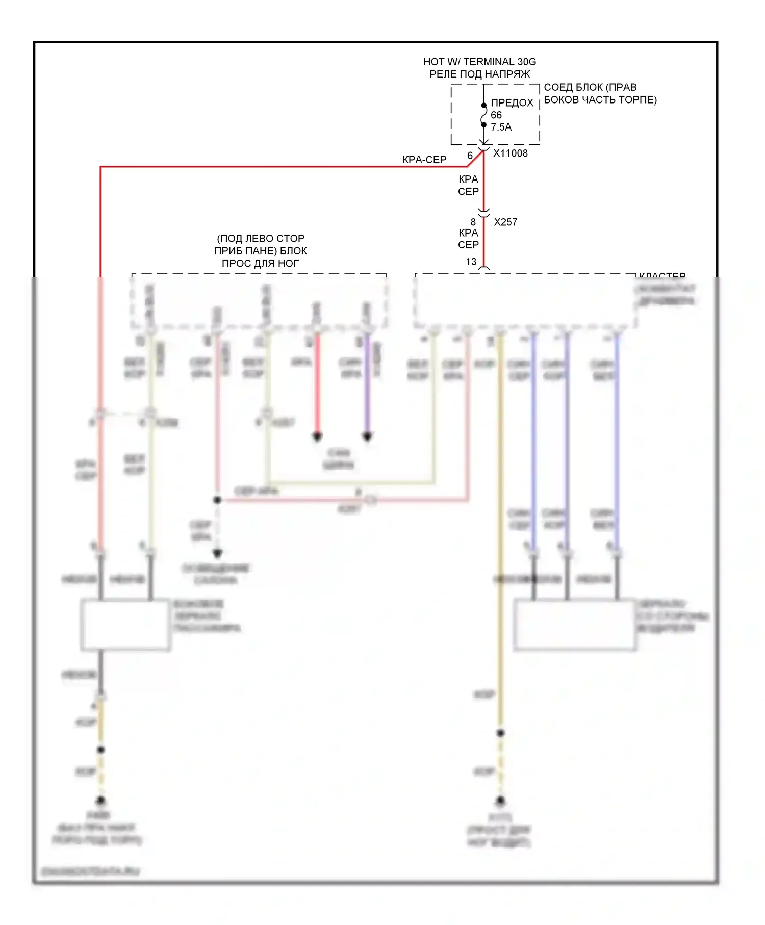 X1 BMW E84 рестайлинг (2012-2015): Электросхема памяти зеркал, без обогреваемых зеркал 