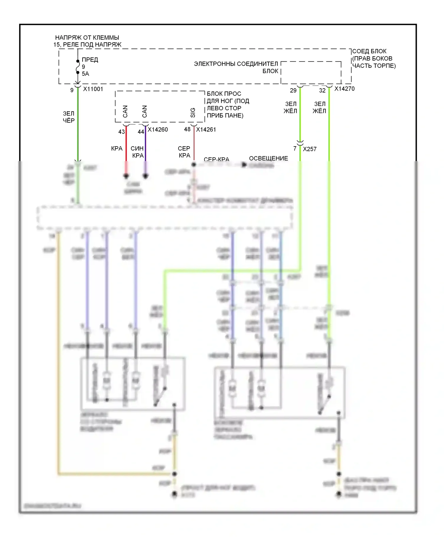 X1 BMW E84 рестайлинг (2012-2015): Электросхема памяти зеркал, с подогревом зеркал 