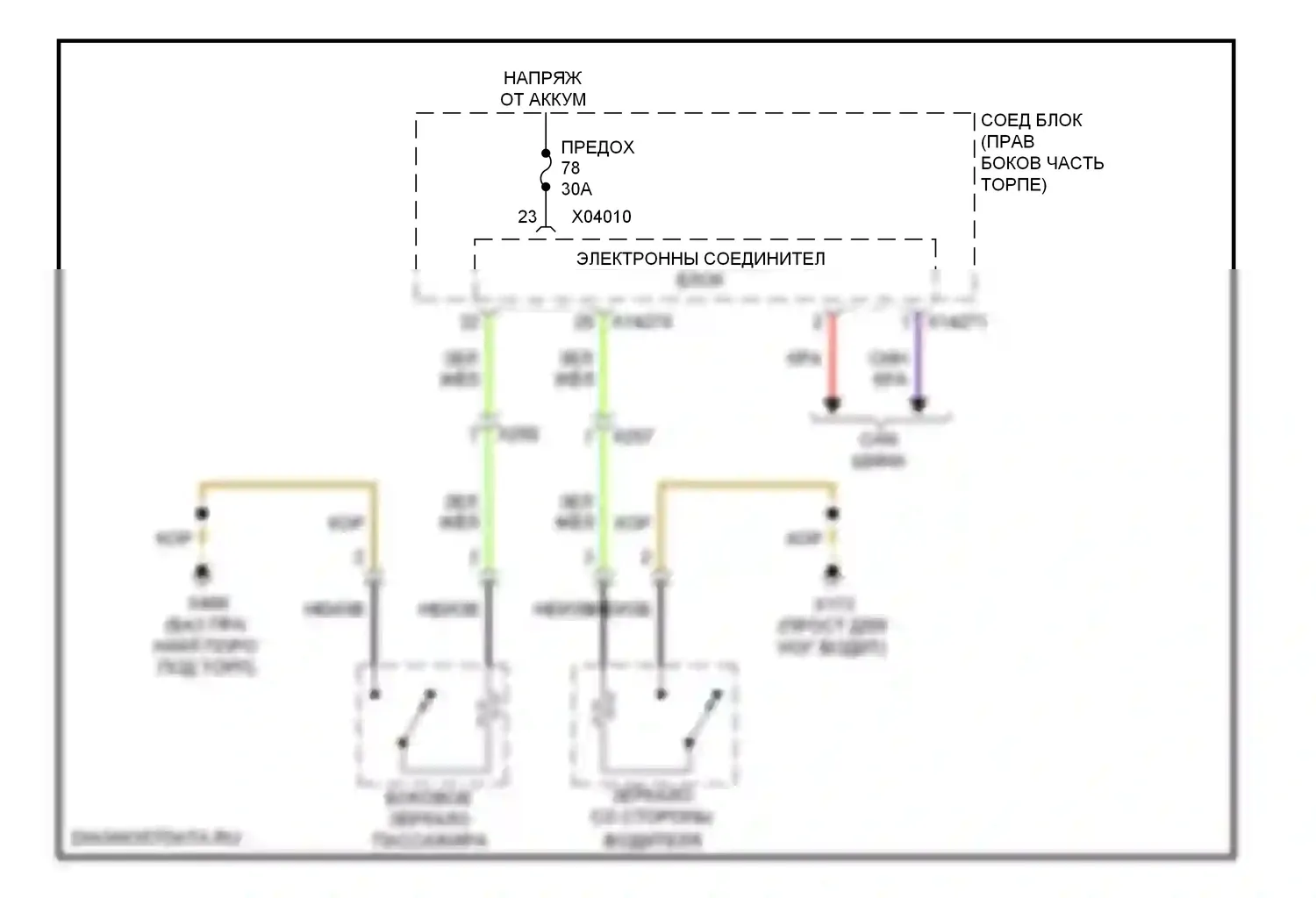 X1 BMW E84 рестайлинг (2012-2015): Электросхема обогреваемых зеркал 