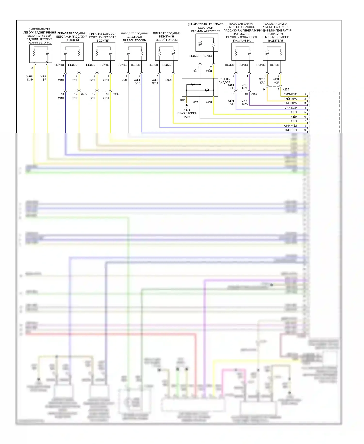 X1 BMW E84 рестайлинг (2012-2015): Электросхема подушек безопасности (2 из 2) 