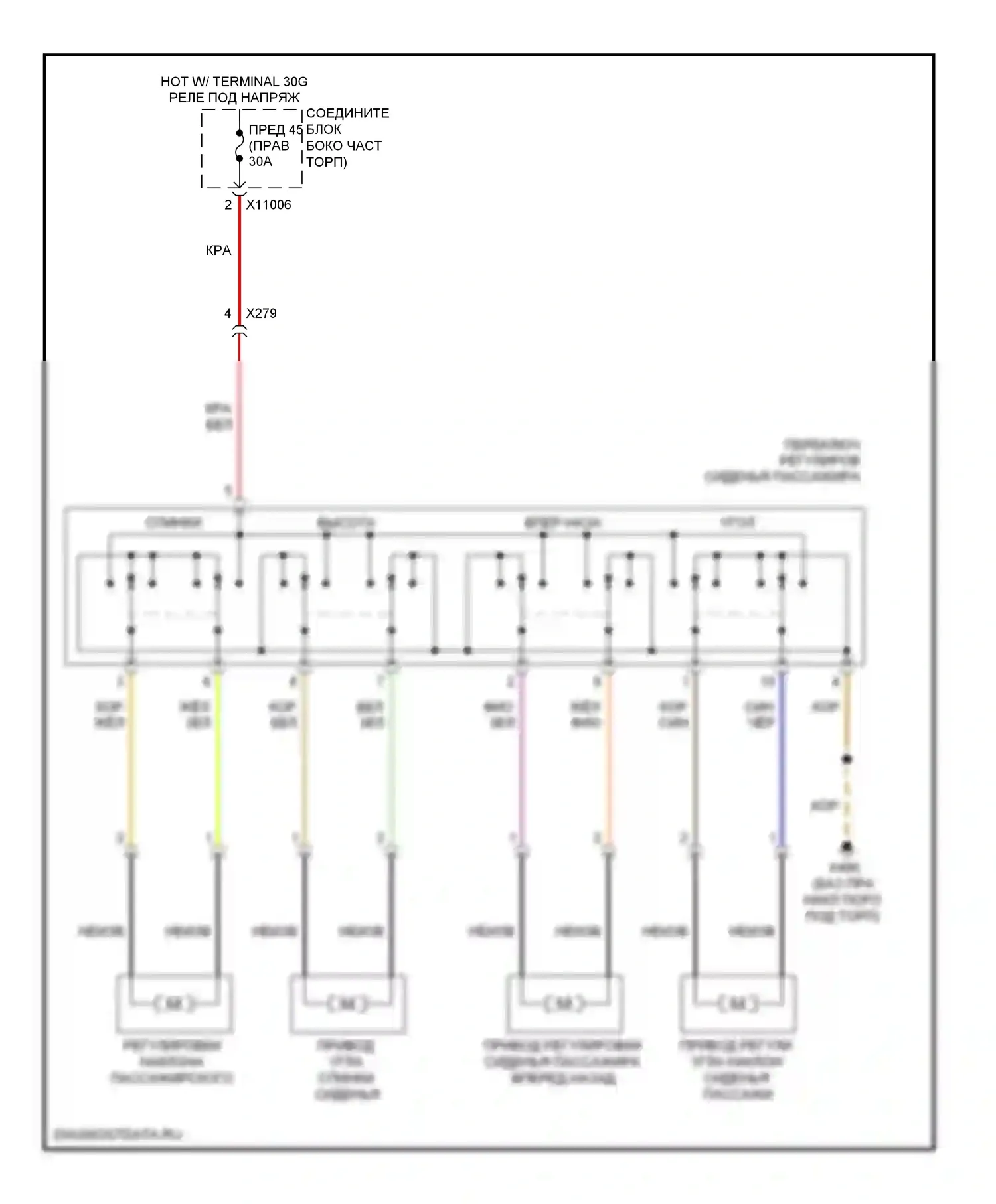 X1 BMW E84 рестайлинг (2012-2015): Электросхема сиденья питания для пассажиров 