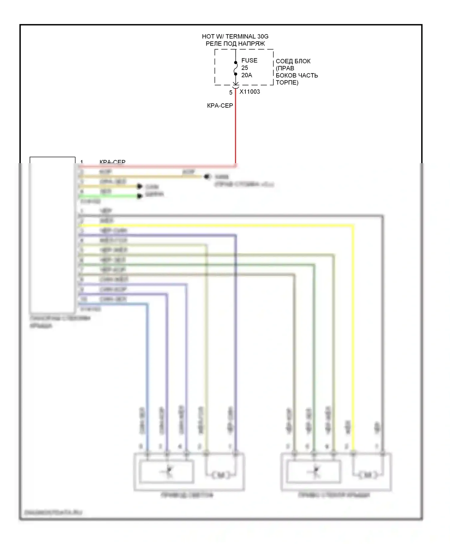 X1 BMW E84 рестайлинг (2012-2015): Электросхема складной крыши/люка 