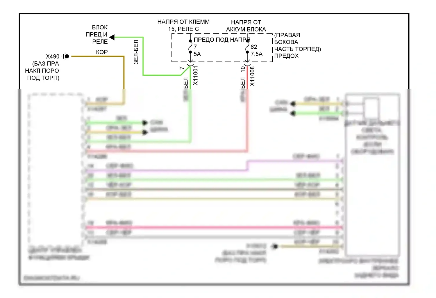 X1 BMW E84 рестайлинг (2012-2015): Электросхема электрохромного зеркала 