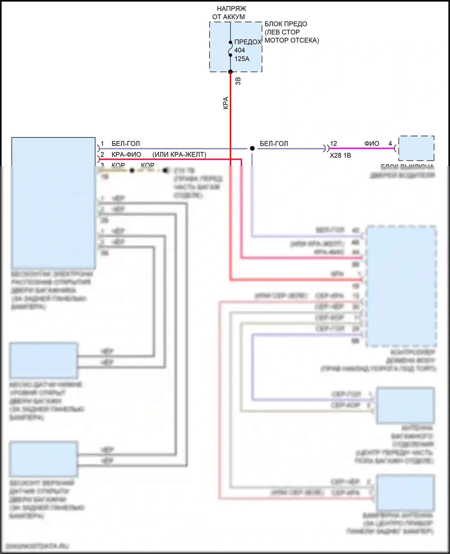 X1 BMW F48 рестайлинг (2019-2023): Электросхема бесконтактного открывания двери багажника 