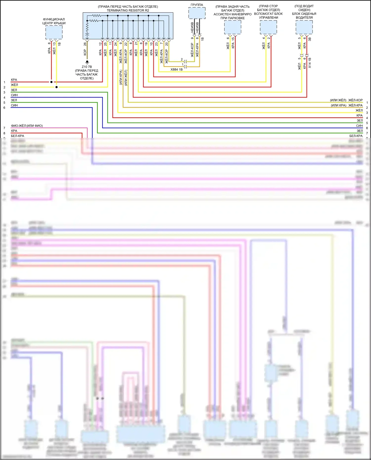 X1 BMW F48 рестайлинг (2019-2023): Электросхема шины высокого/низкого уровня (2 из 4) 
