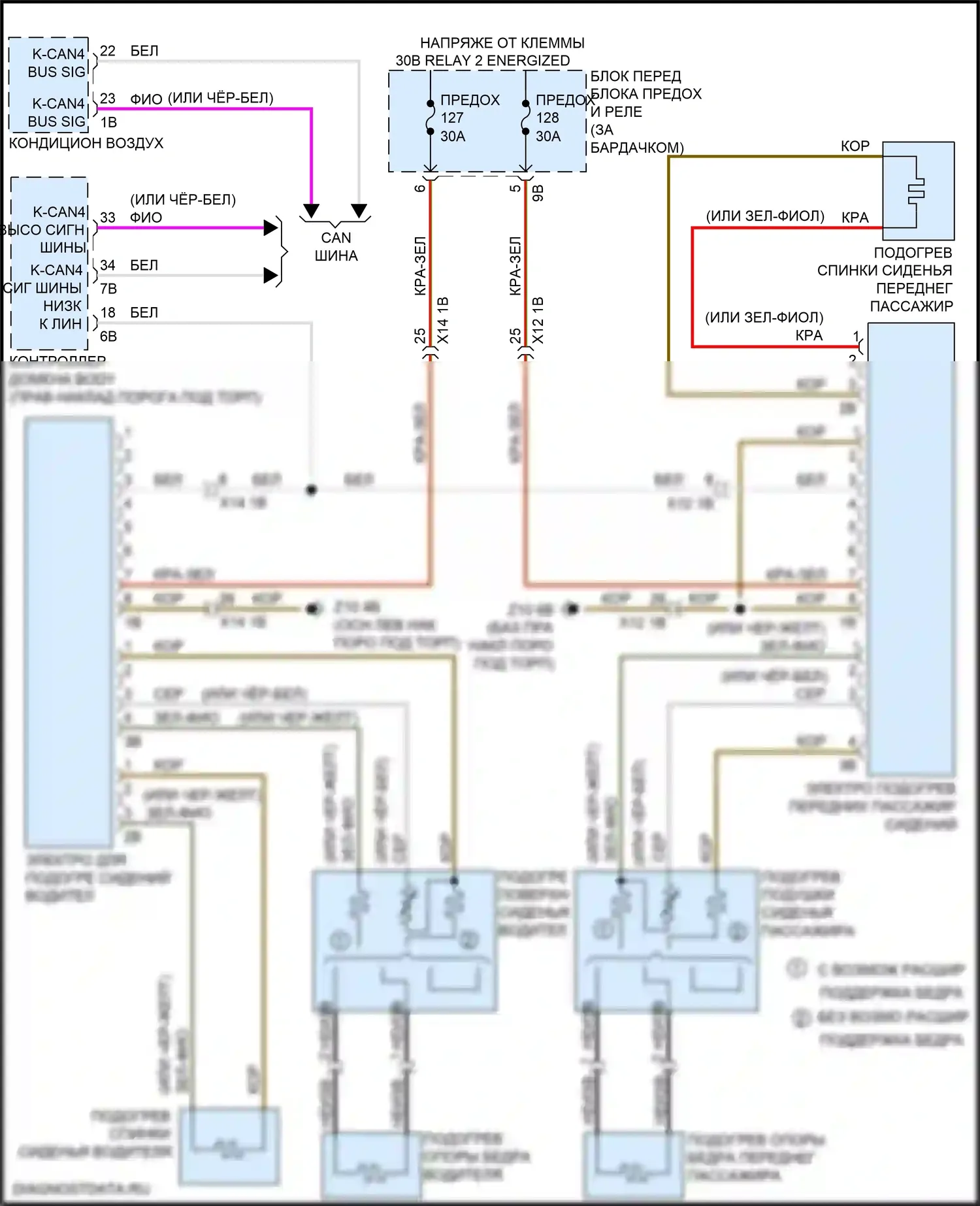 X1 BMW F48 рестайлинг (2019-2023): Электросхема обогреваемых сидений, без памяти 